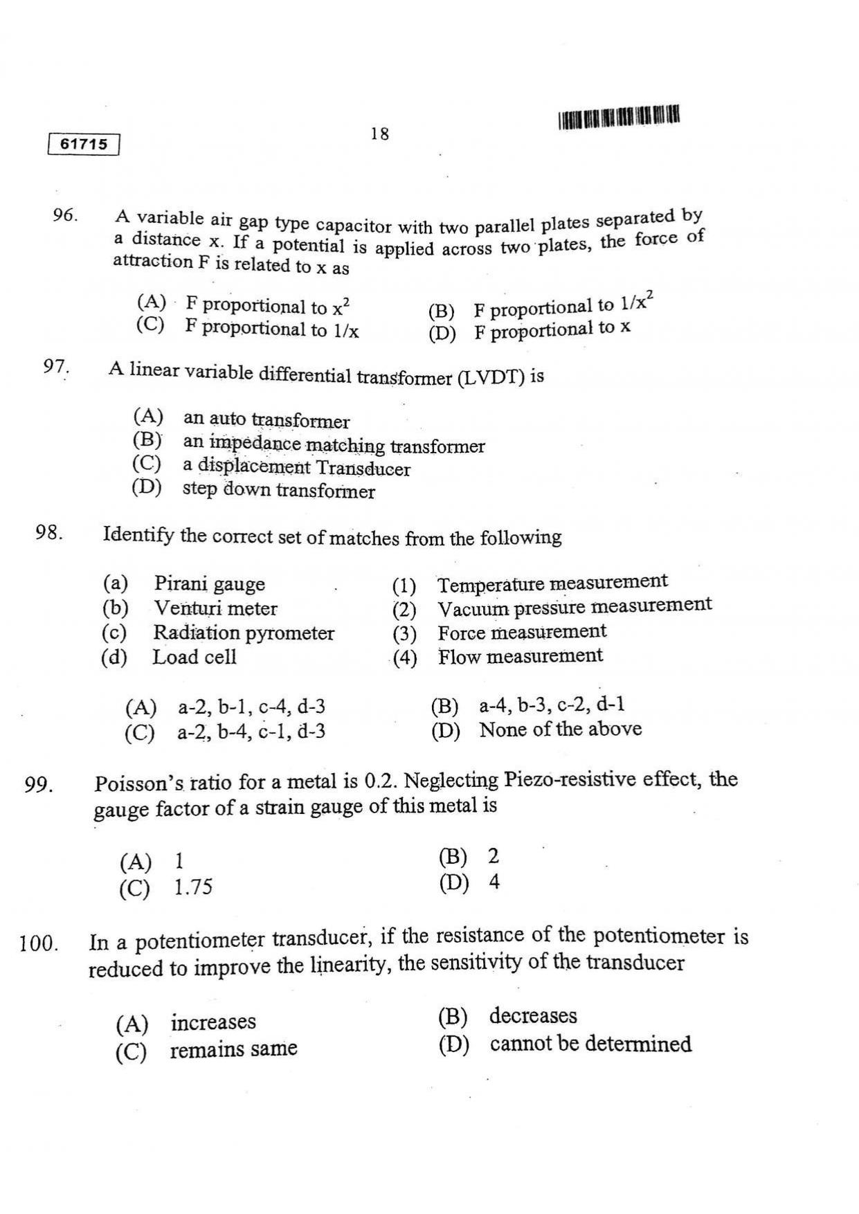 CUSAT CAT 2015 Instrumentation Question Paper - Page 19