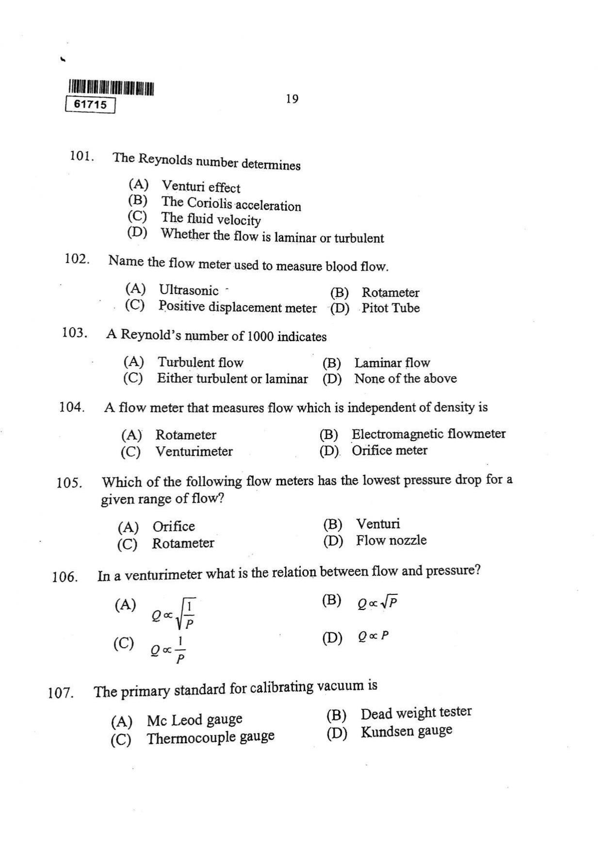 CUSAT CAT 2015 Instrumentation Question Paper - Page 20