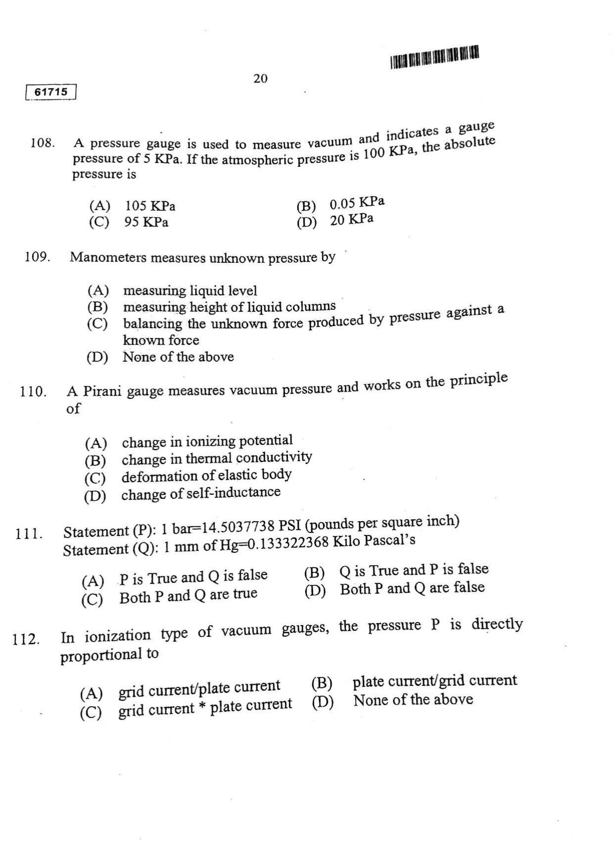 CUSAT CAT 2015 Instrumentation Question Paper - Page 21
