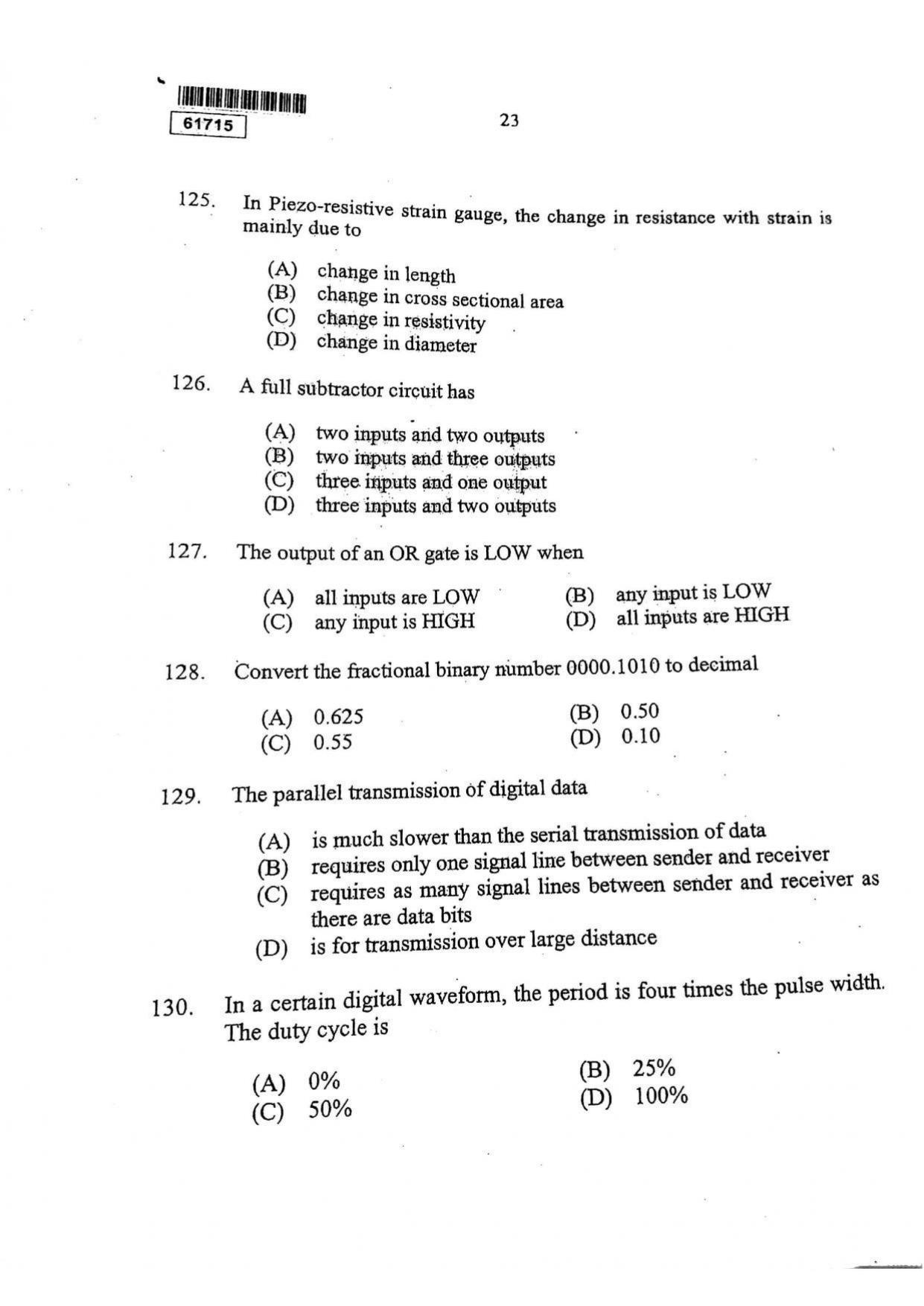 CUSAT CAT 2015 Instrumentation Question Paper - Page 24