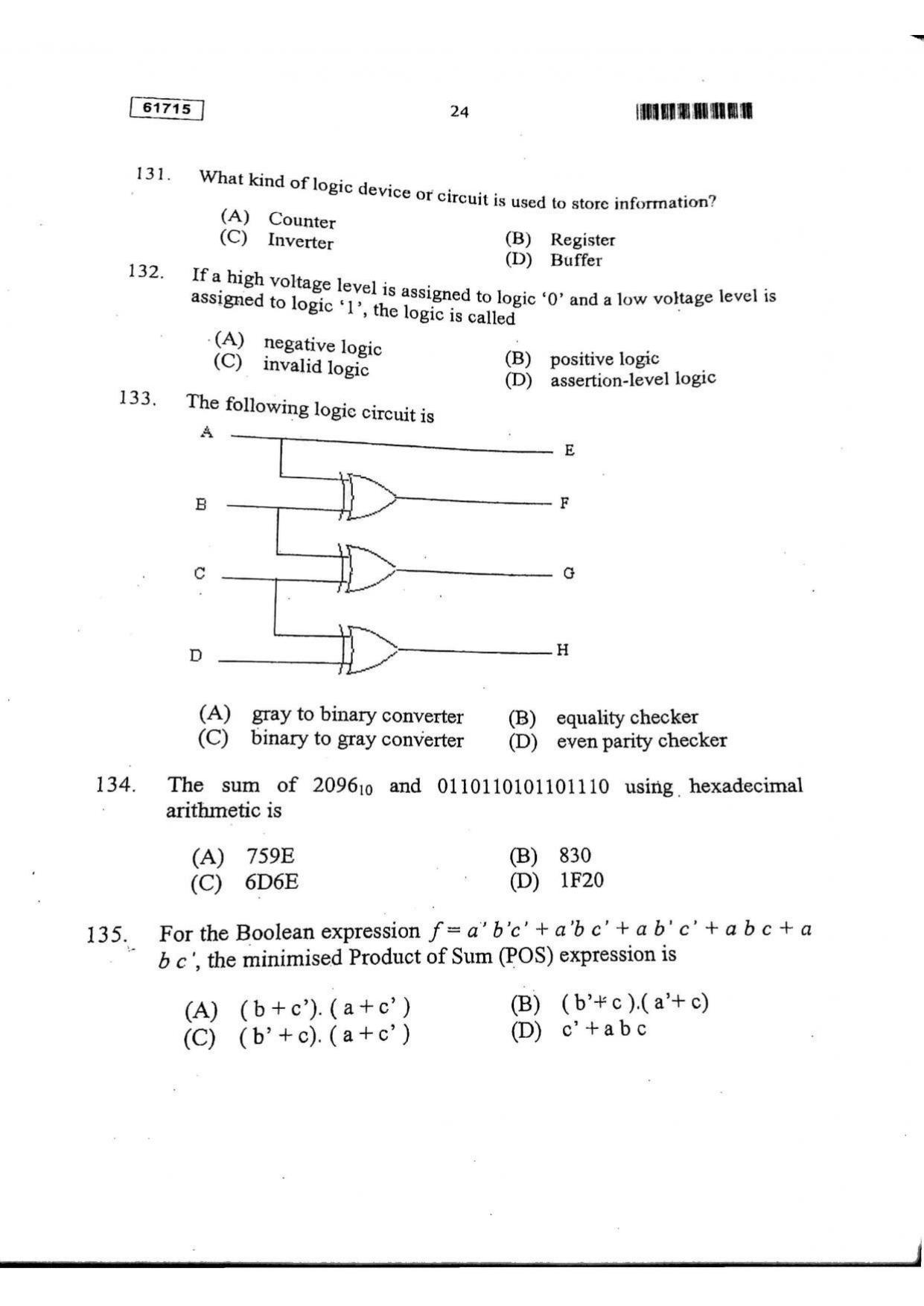 CUSAT CAT 2015 Instrumentation Question Paper - Page 25