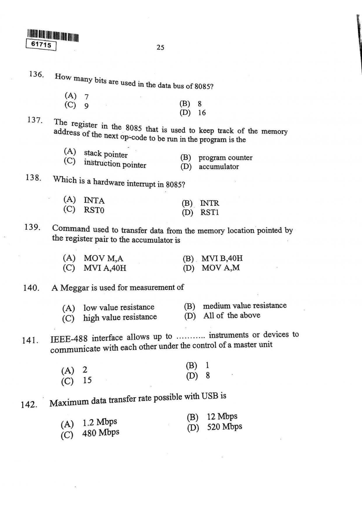 CUSAT CAT 2015 Instrumentation Question Paper - Page 26