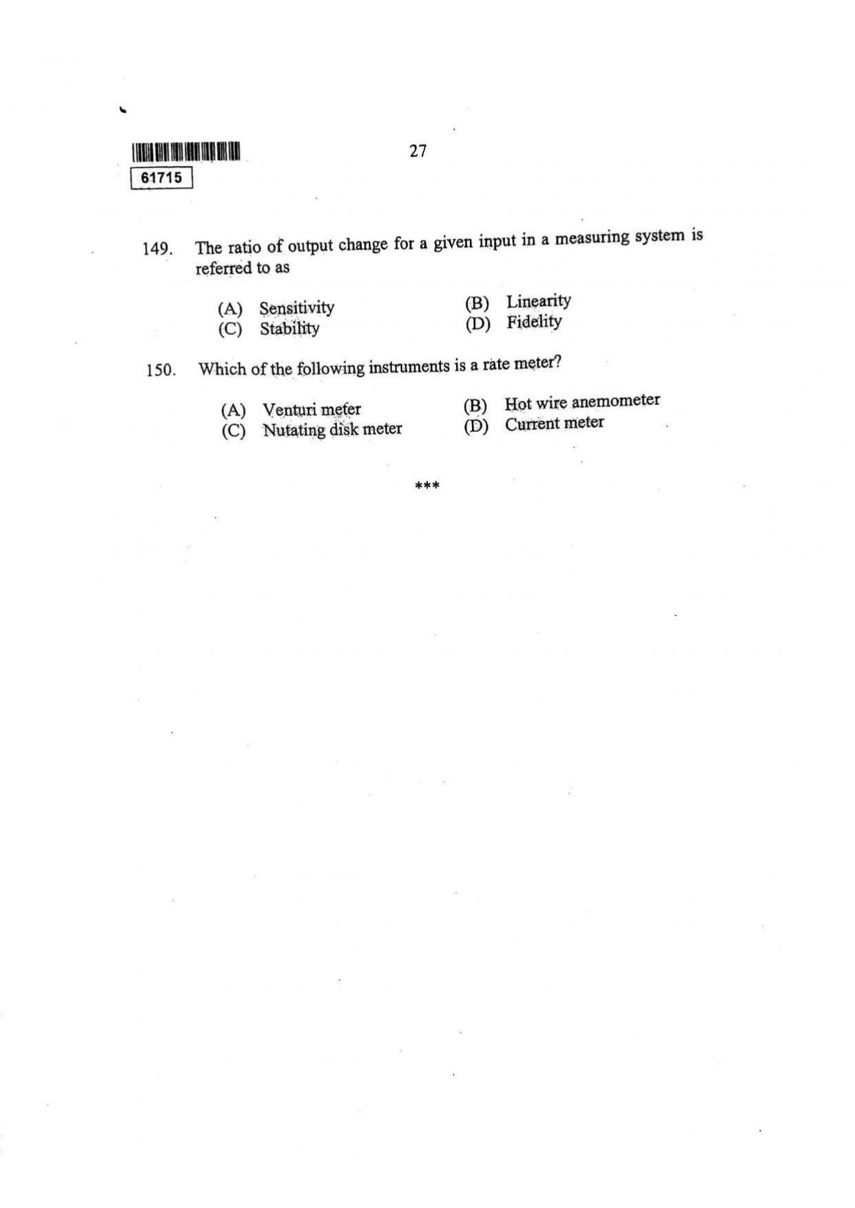 CUSAT CAT 2015 Instrumentation Question Paper - Page 28