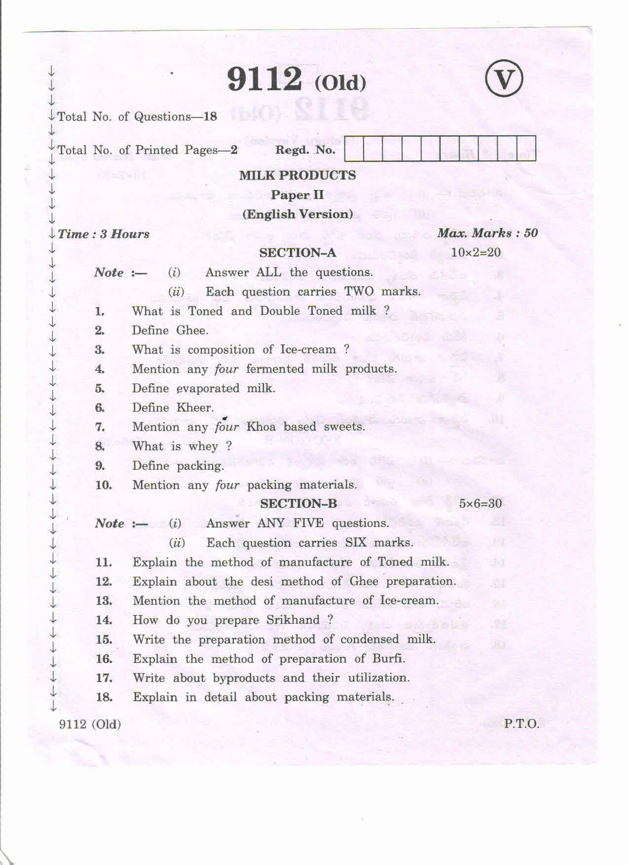 AP Inter 2nd Year Vocational Question Paper March - 2020 - Milk-Products - II (old) - Page 1