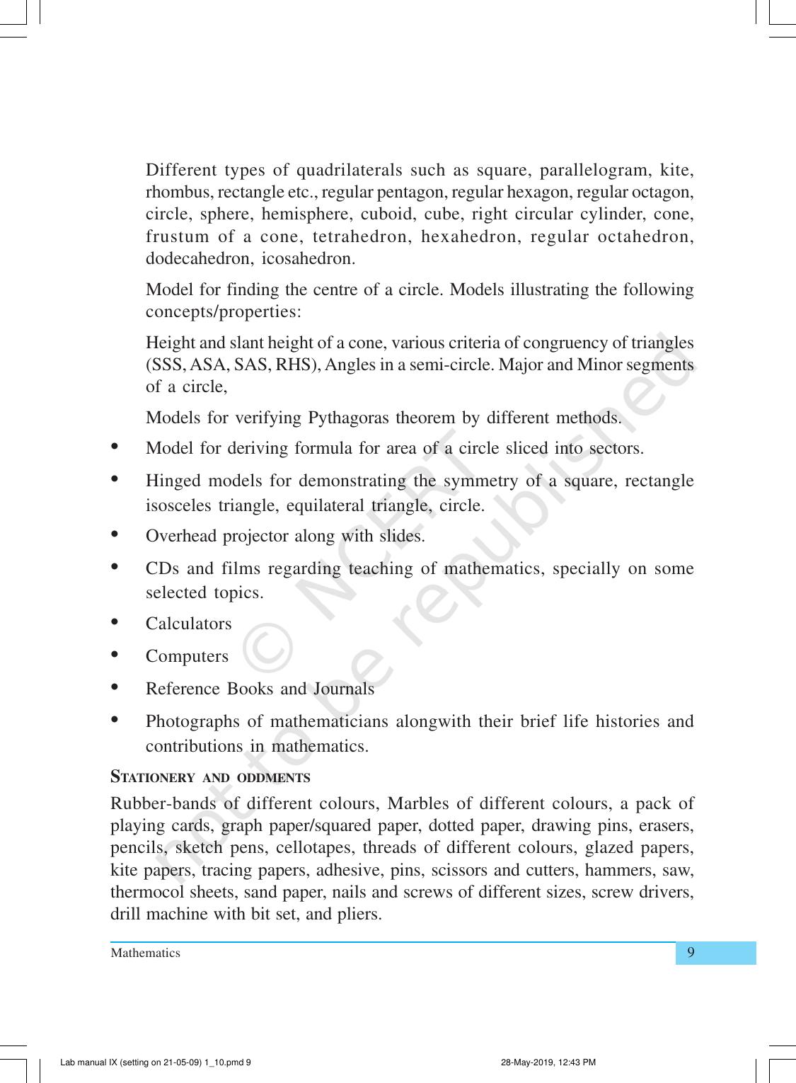 NCERT Laboratory Manuals for Class IX Mathematics - Activities for Class IX (1 to 10) - Page 9