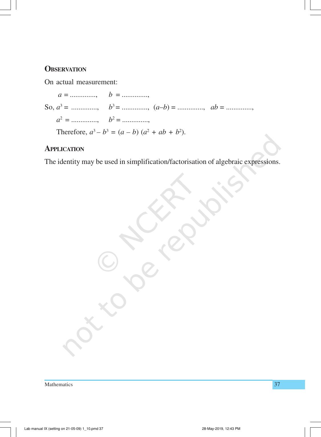 NCERT Laboratory Manuals for Class IX Mathematics - Activities for Class IX (1 to 10) - Page 37