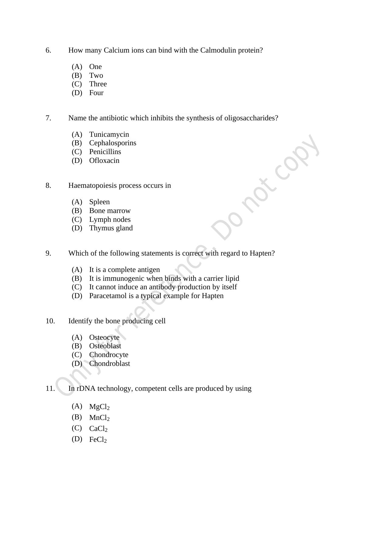 CUSAT CAT 2021 Life Science Question Paper - Page 2