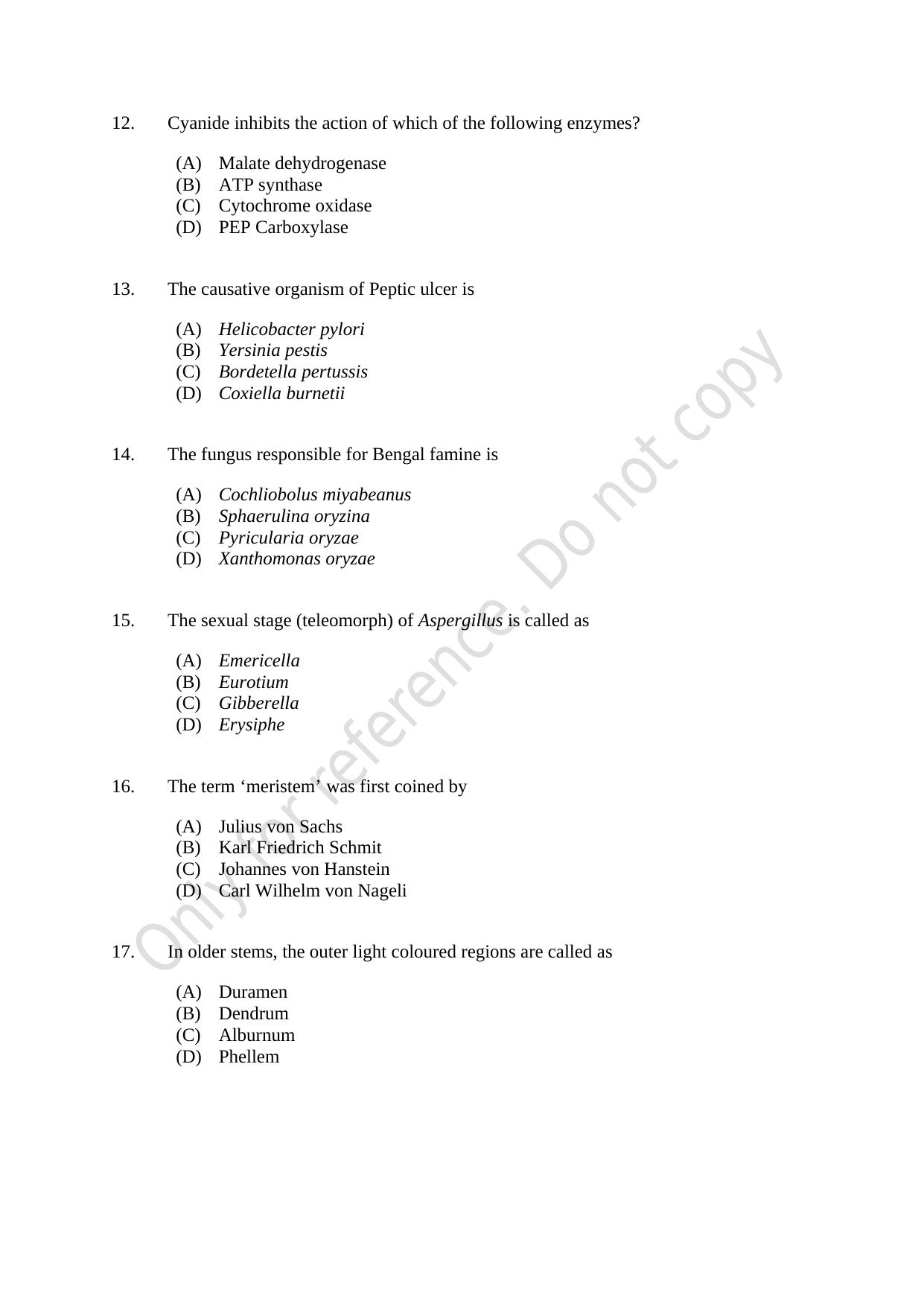 CUSAT CAT 2021 Life Science Question Paper - Page 3