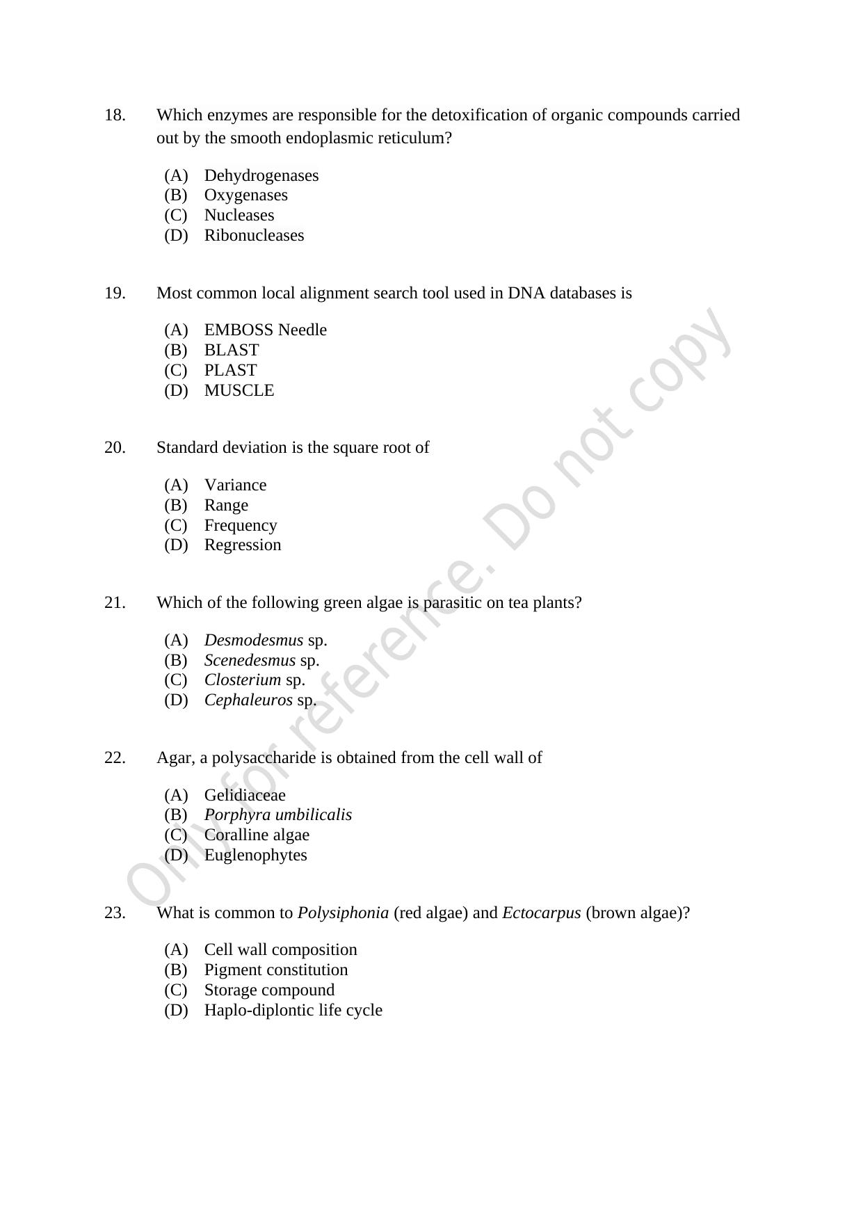CUSAT CAT 2021 Life Science Question Paper - Page 4