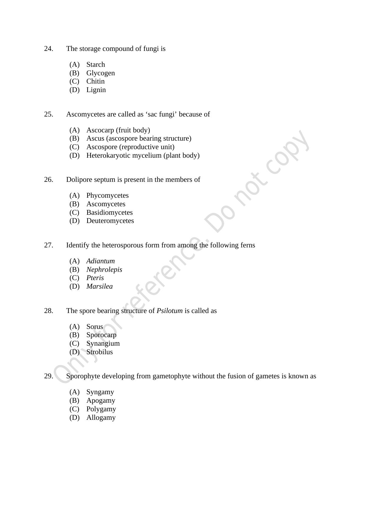 CUSAT CAT 2021 Life Science Question Paper - Page 5