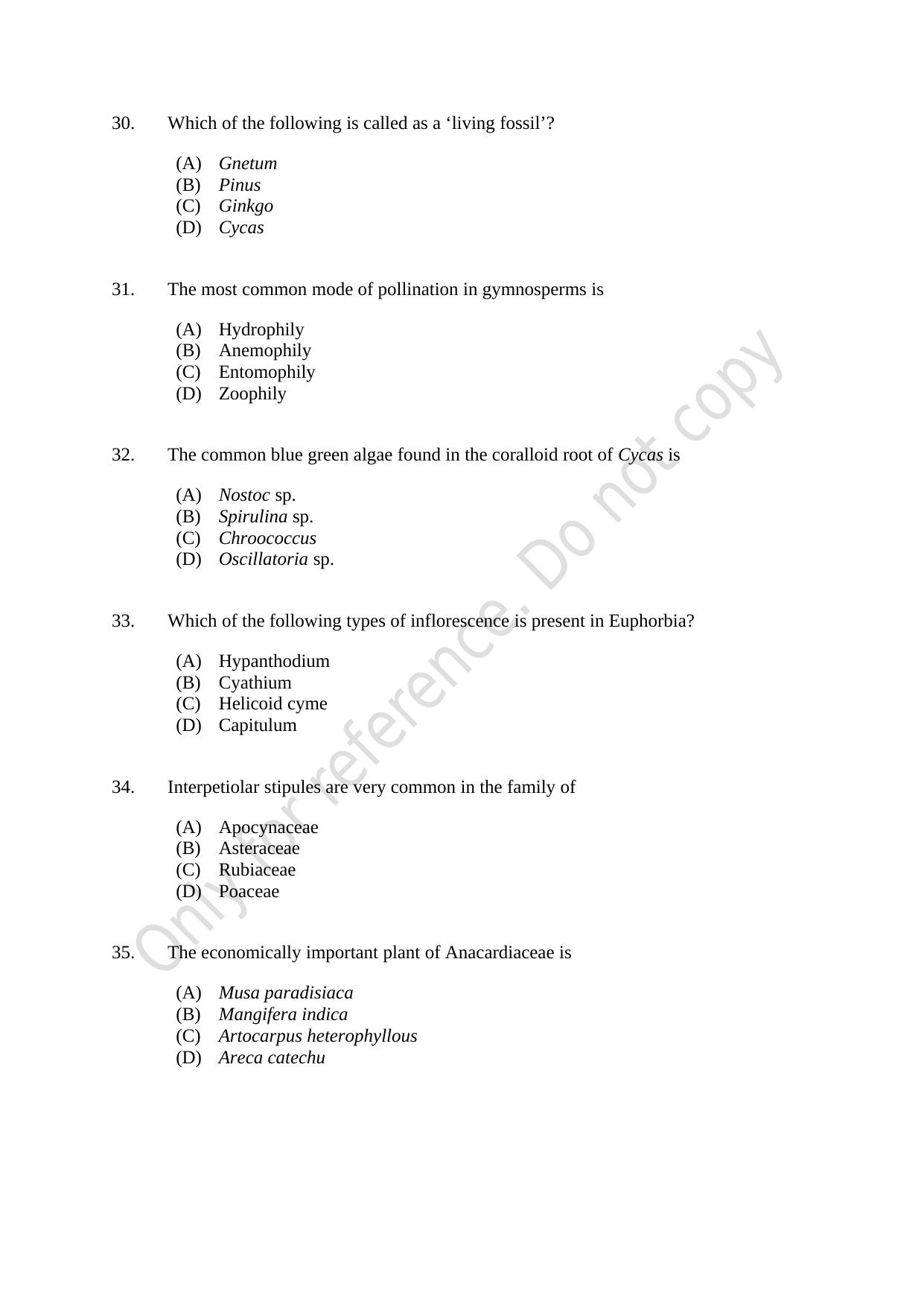 CUSAT CAT 2021 Life Science Question Paper - Page 6