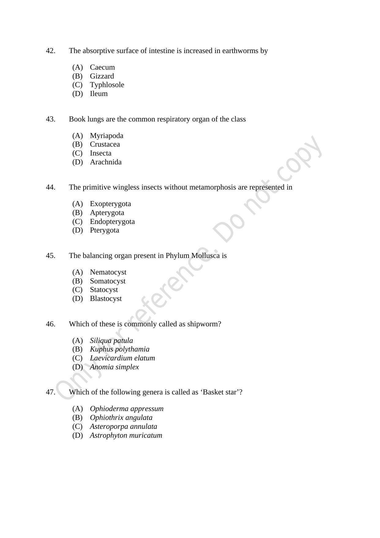 CUSAT CAT 2021 Life Science Question Paper - Page 8