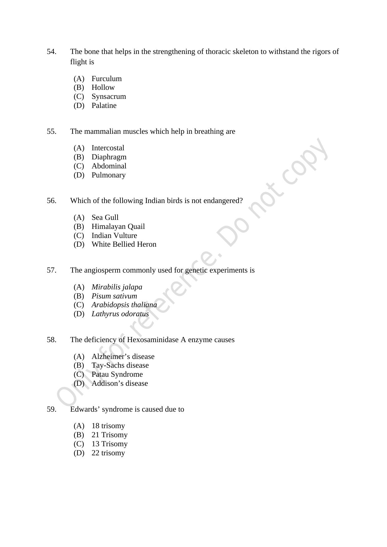 CUSAT CAT 2021 Life Science Question Paper - Page 10