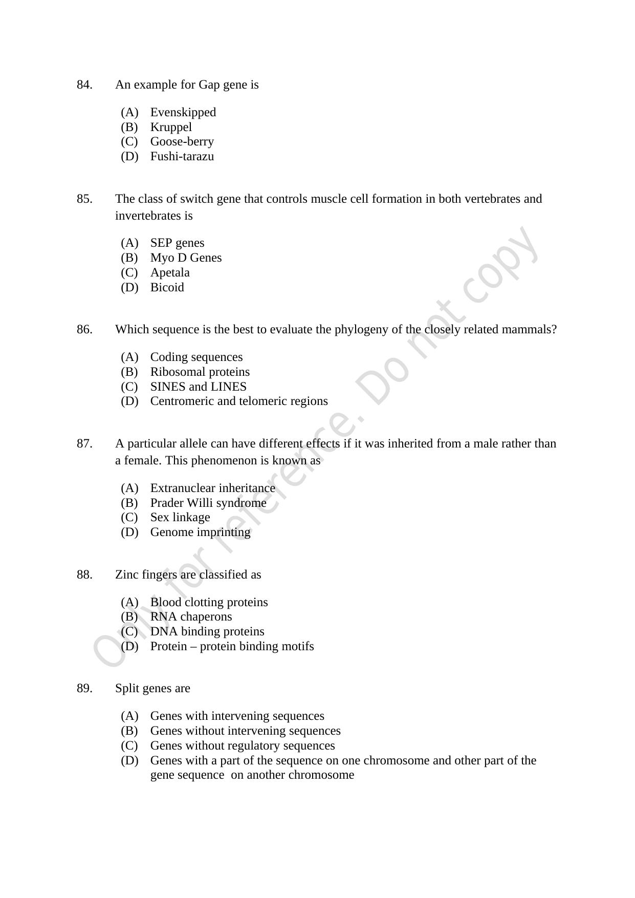 CUSAT CAT 2021 Life Science Question Paper - Page 15