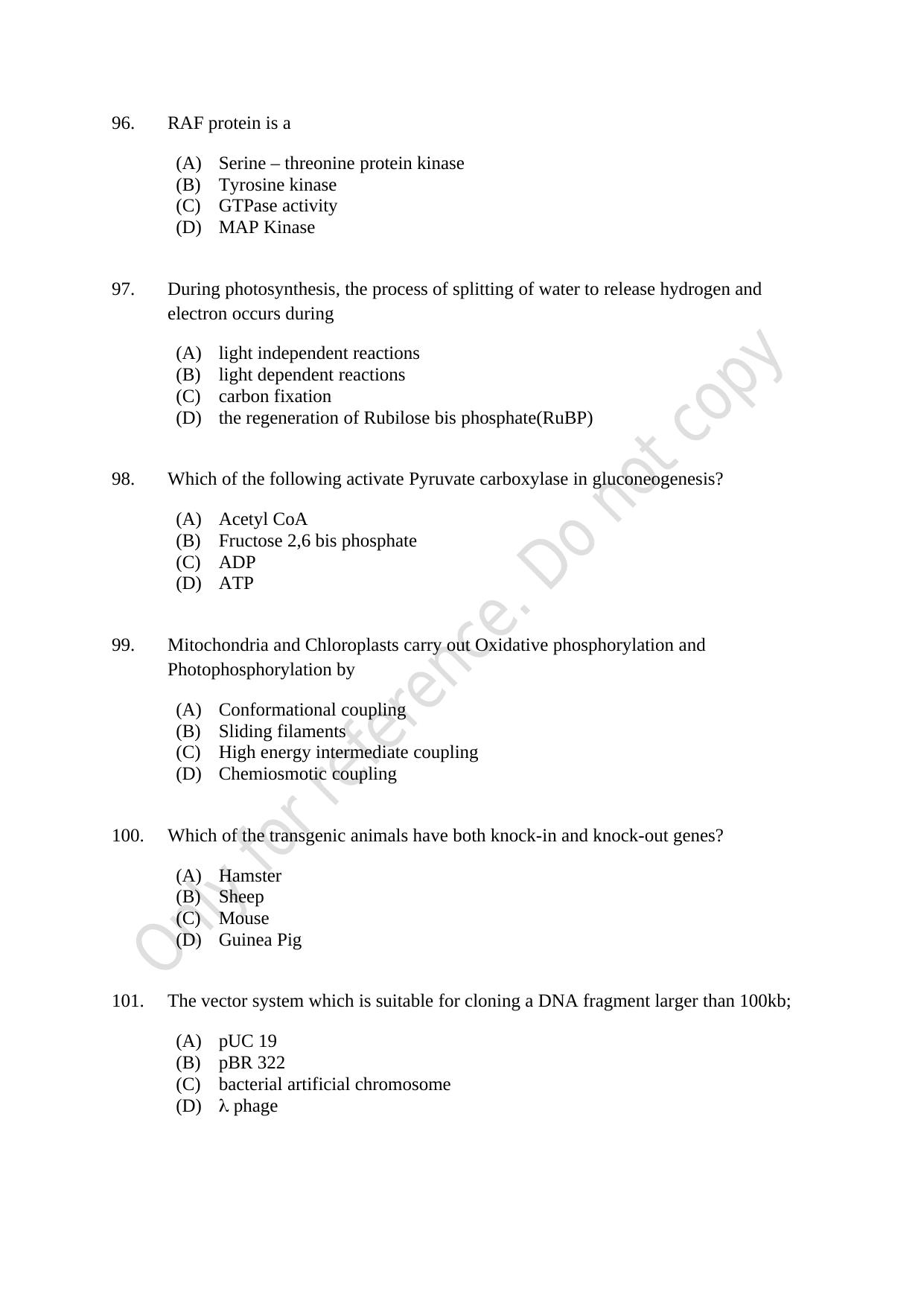 CUSAT CAT 2021 Life Science Question Paper - Page 17