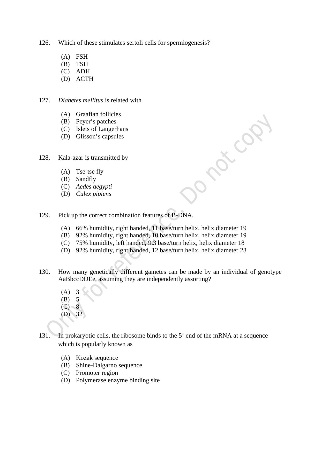 CUSAT CAT 2021 Life Science Question Paper - Page 22