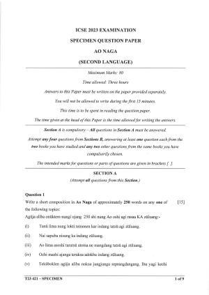 ICSE Class 10 Ao Naga Sample Paper 2023
