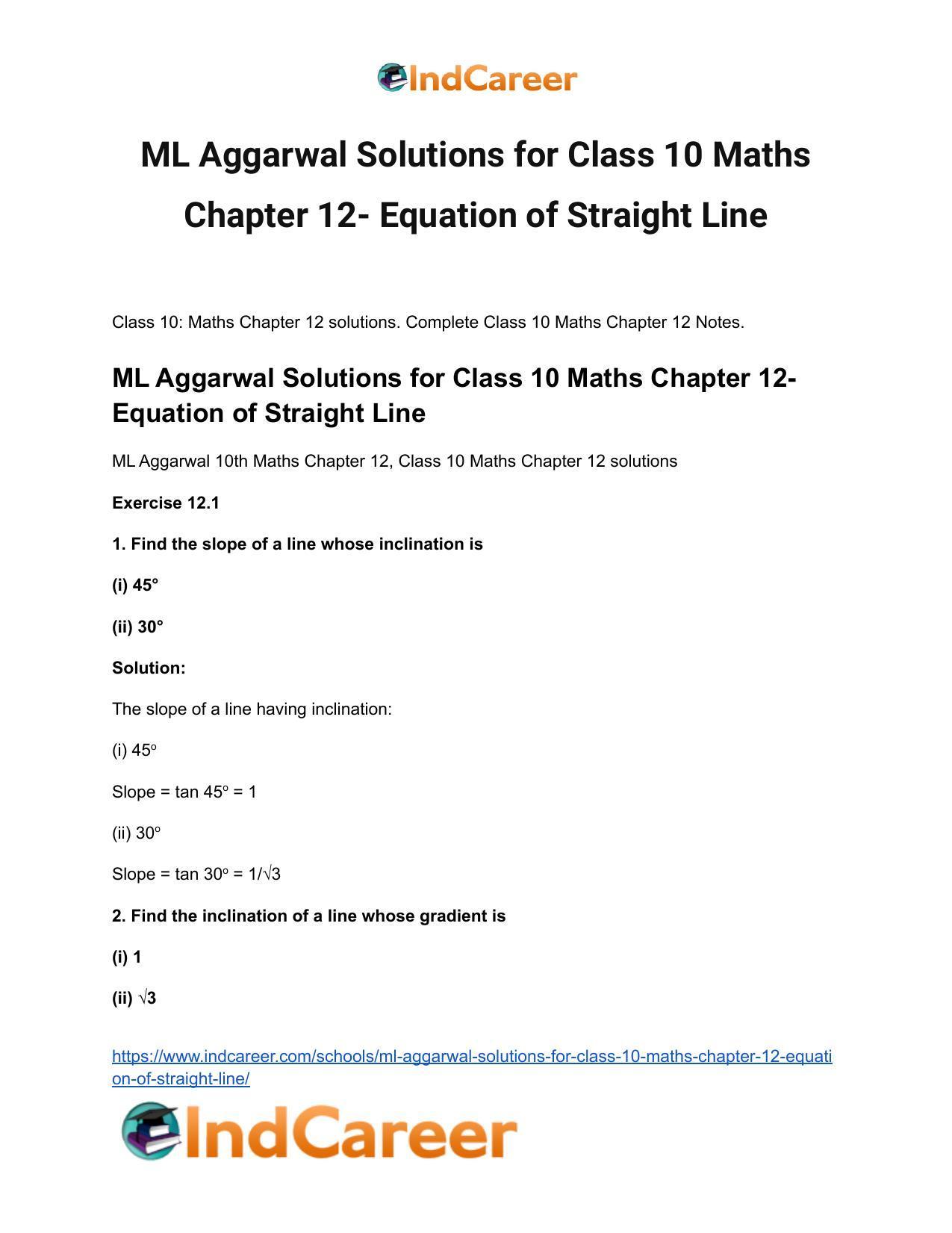ML Aggarwal Solutions for Class 10 Maths Chapter 12- Equation of Straight Line - Page 2