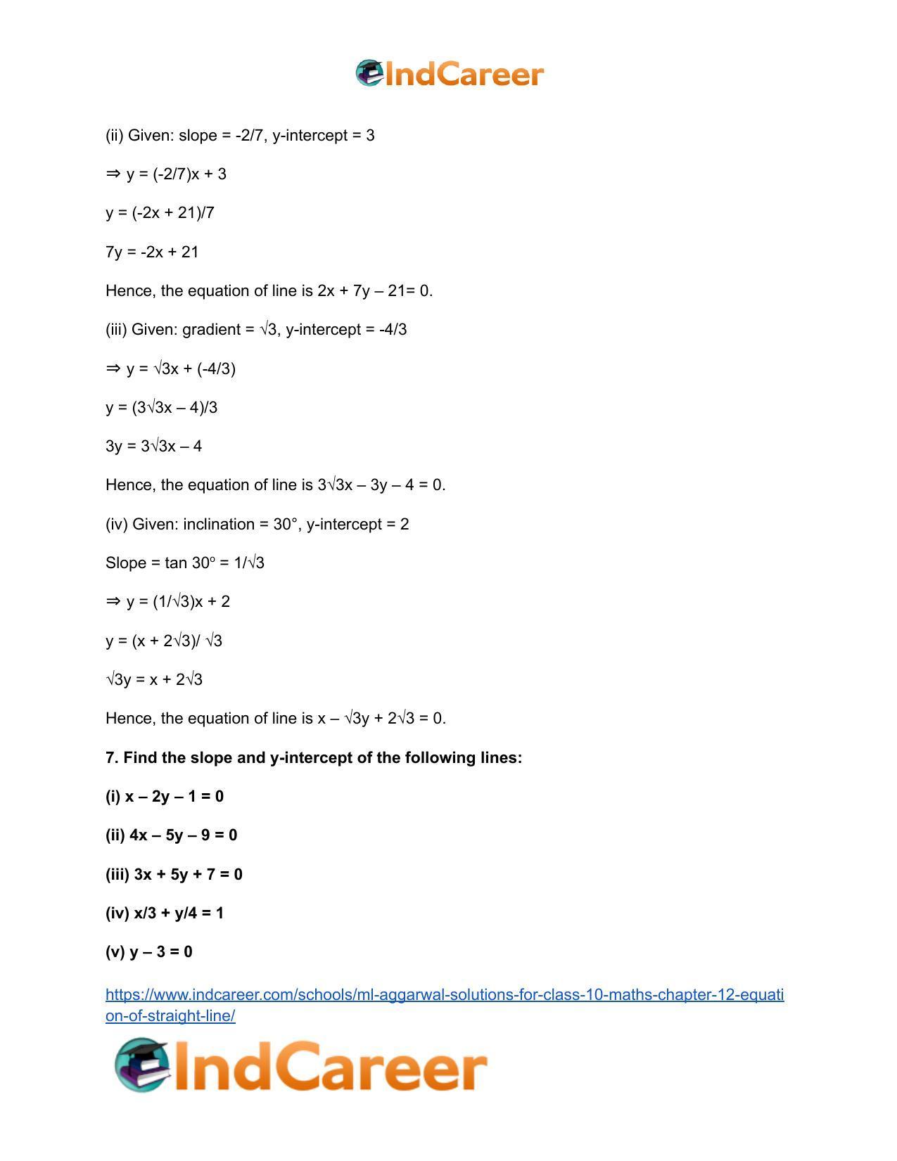 ML Aggarwal Solutions for Class 10 Maths Chapter 12- Equation of Straight Line - Page 5