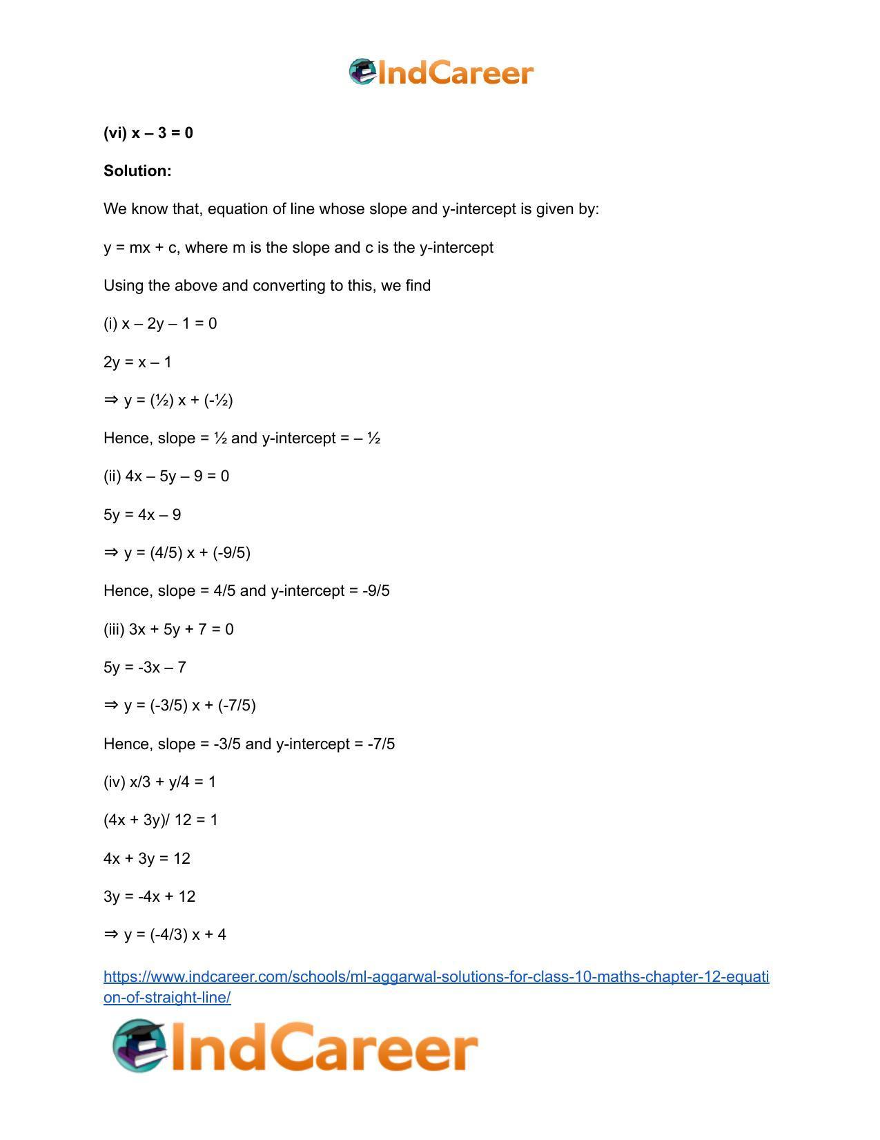 ML Aggarwal Solutions for Class 10 Maths Chapter 12- Equation of Straight Line - Page 6