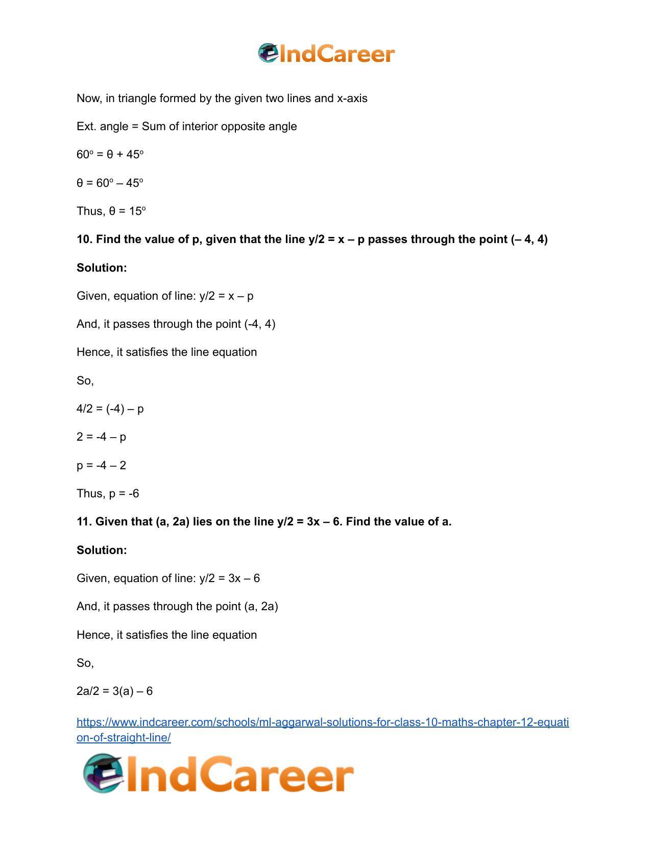 ML Aggarwal Solutions for Class 10 Maths Chapter 12- Equation of Straight Line - Page 9