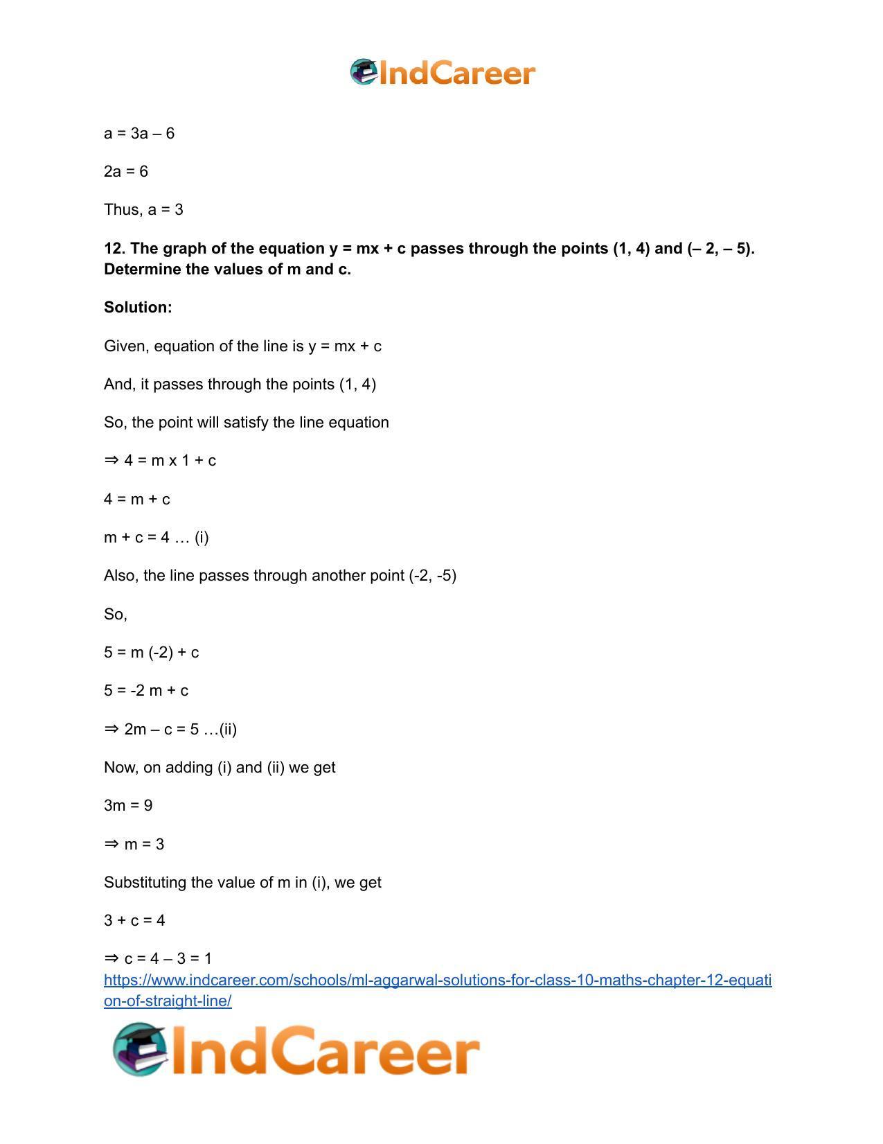 ML Aggarwal Solutions for Class 10 Maths Chapter 12- Equation of Straight Line - Page 10