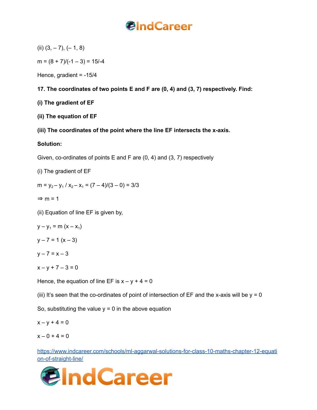 ML Aggarwal Solutions for Class 10 Maths Chapter 12- Equation of Straight Line - Page 13