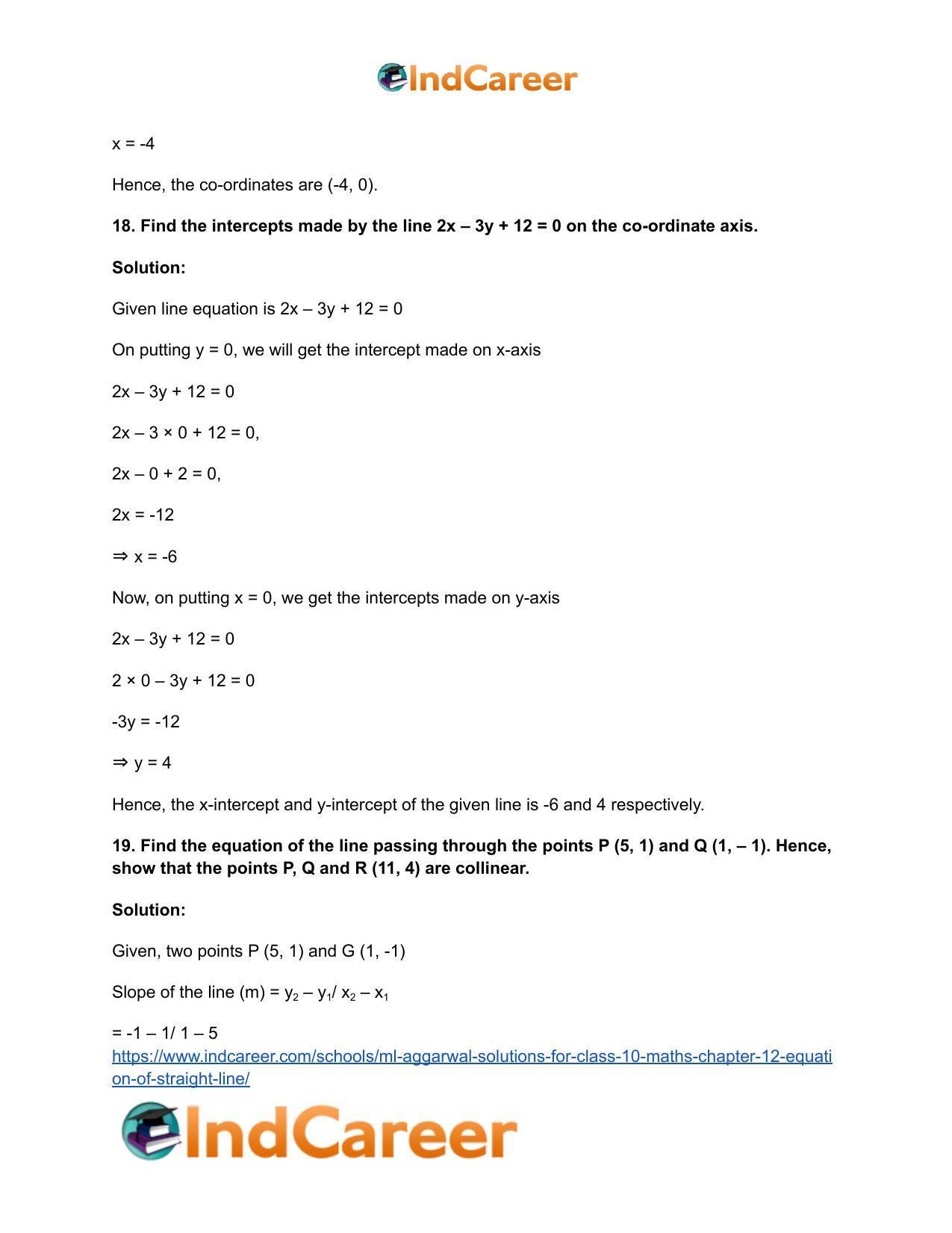 ML Aggarwal Solutions for Class 10 Maths Chapter 12- Equation of Straight Line - Page 14
