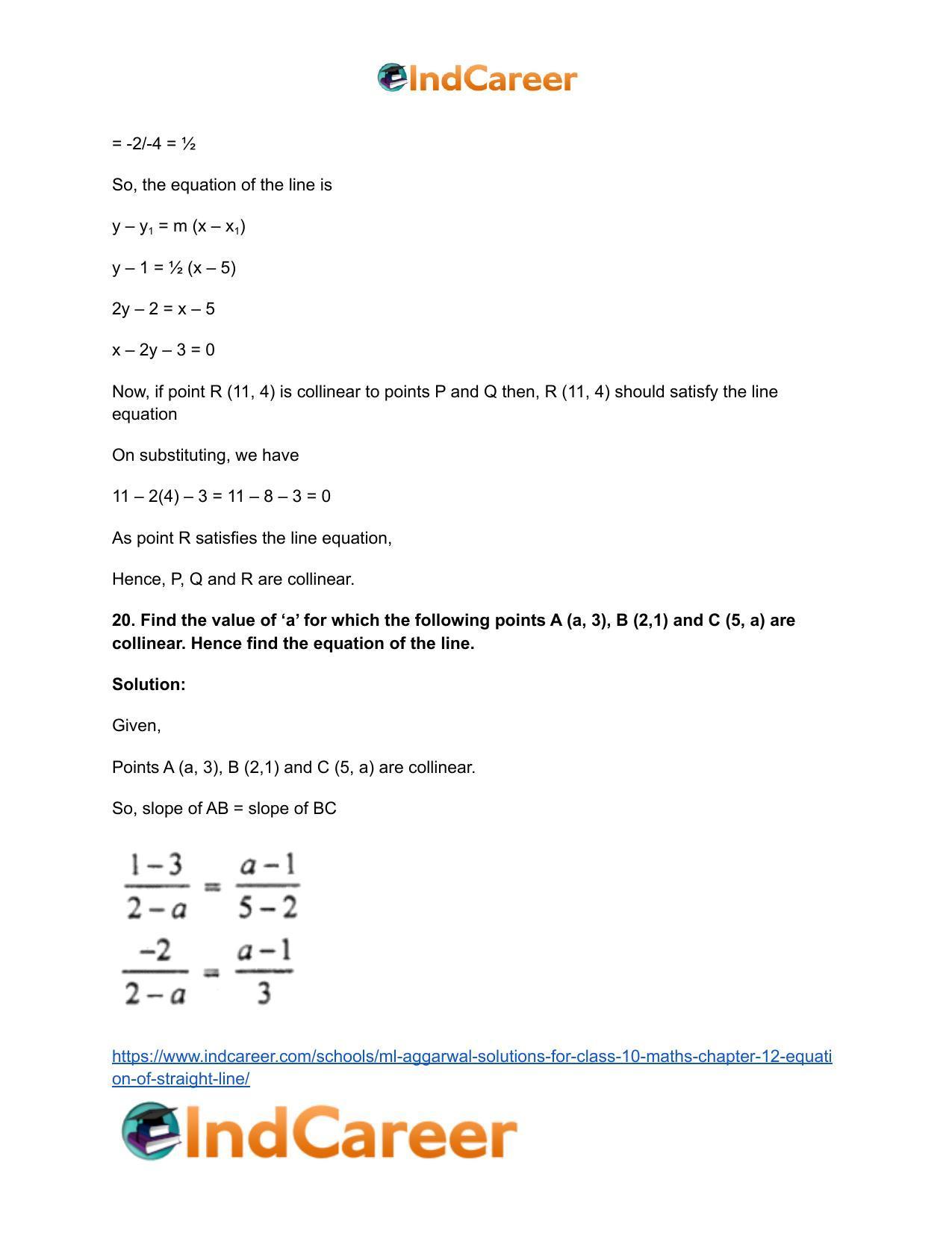 ML Aggarwal Solutions for Class 10 Maths Chapter 12- Equation of Straight Line - Page 15