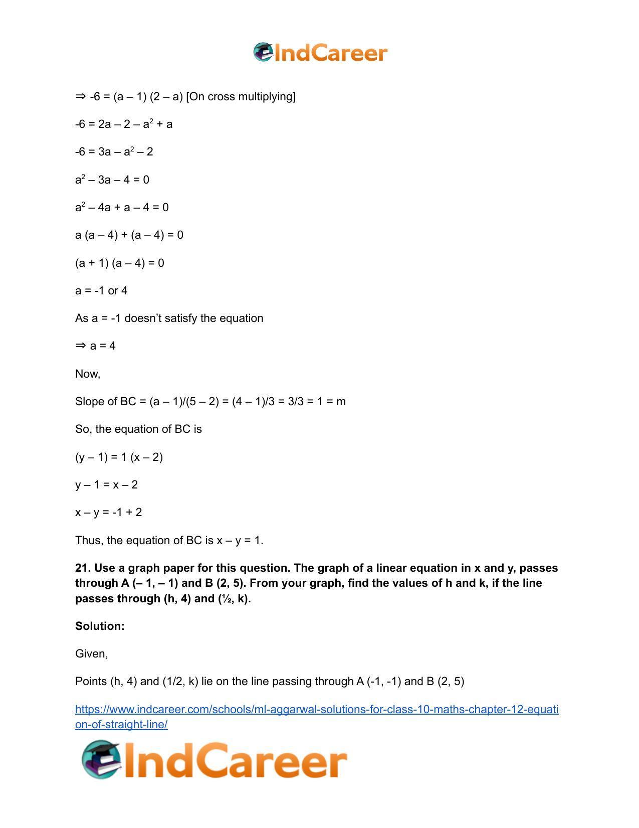 ML Aggarwal Solutions for Class 10 Maths Chapter 12- Equation of Straight Line - Page 16