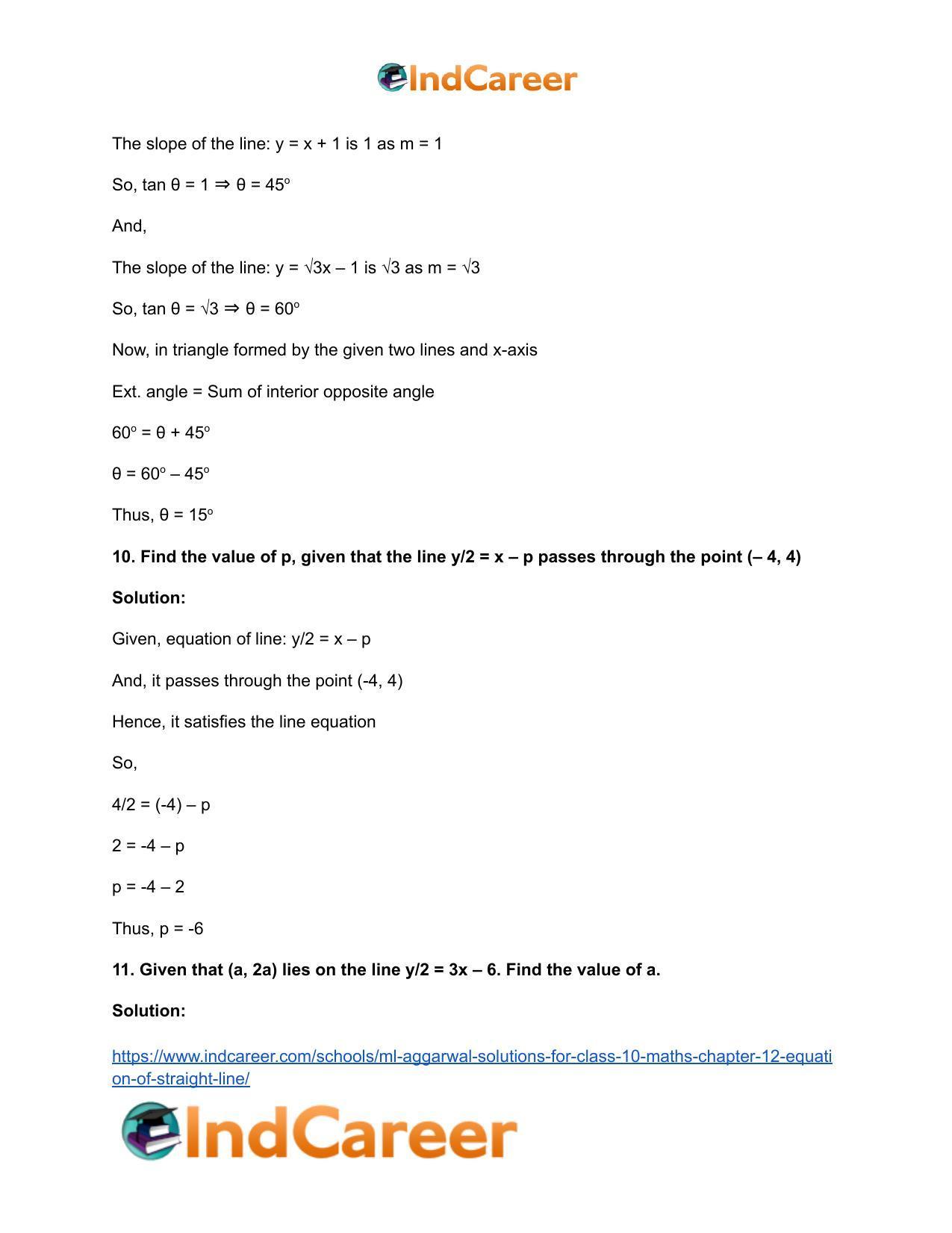 ML Aggarwal Solutions for Class 10 Maths Chapter 12- Equation of Straight Line - Page 22