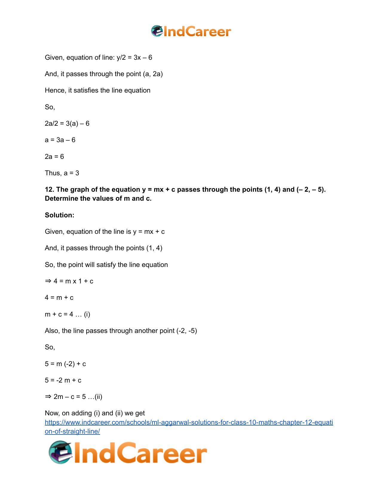 ML Aggarwal Solutions for Class 10 Maths Chapter 12- Equation of Straight Line - Page 23