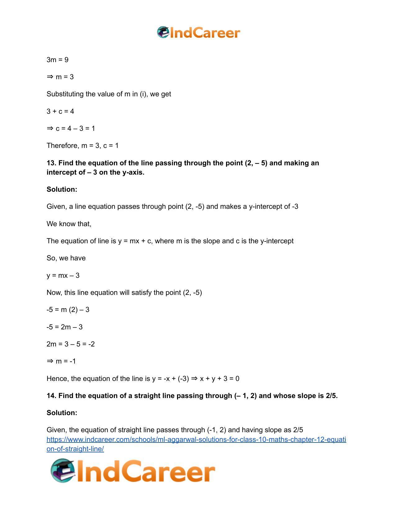 ML Aggarwal Solutions for Class 10 Maths Chapter 12- Equation of Straight Line - Page 24