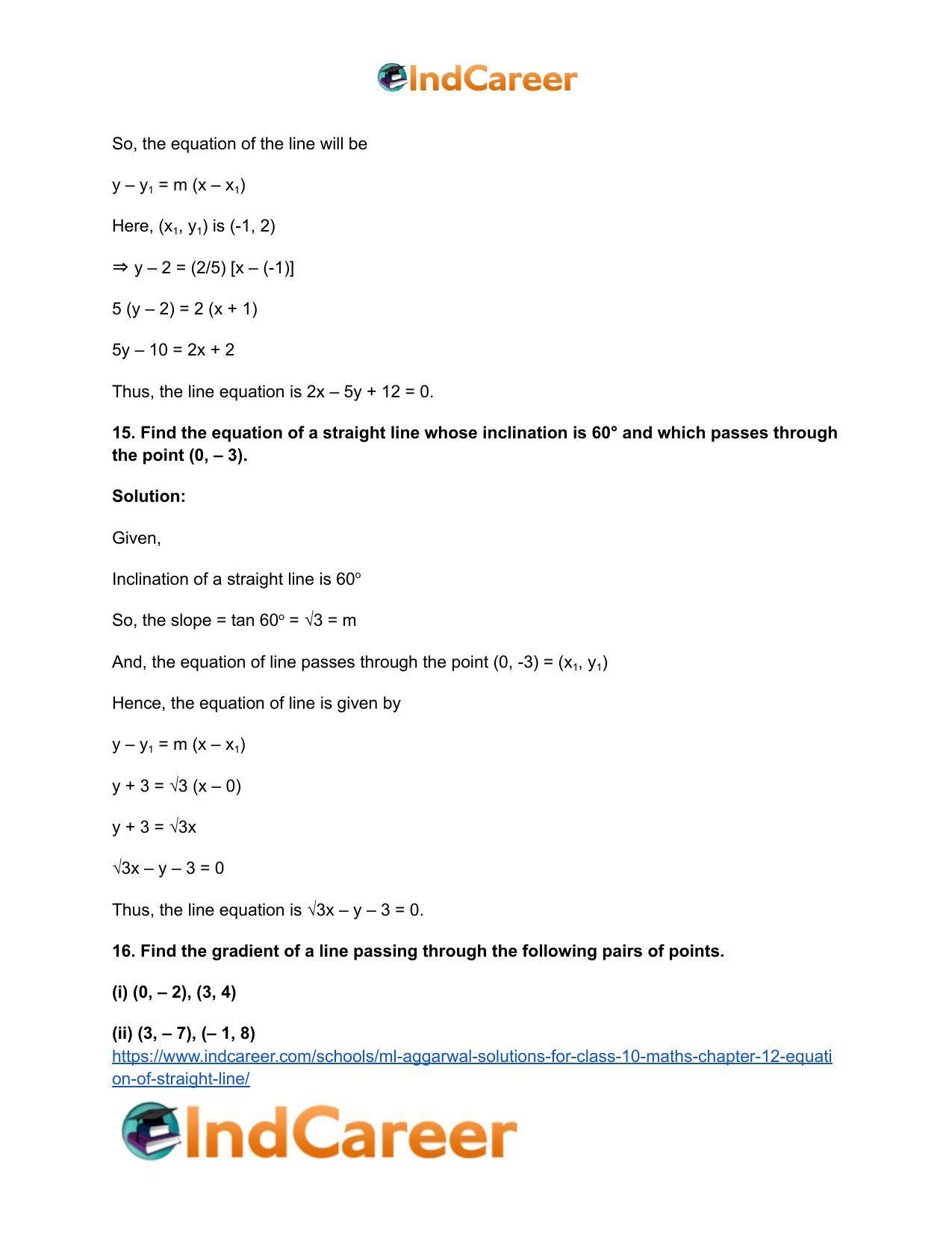 ML Aggarwal Solutions for Class 10 Maths Chapter 12- Equation of Straight Line - Page 25