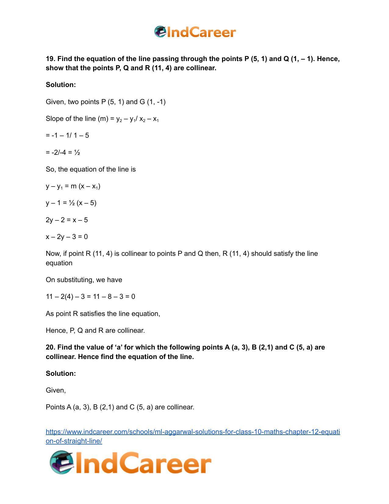 ML Aggarwal Solutions for Class 10 Maths Chapter 12- Equation of Straight Line - Page 28