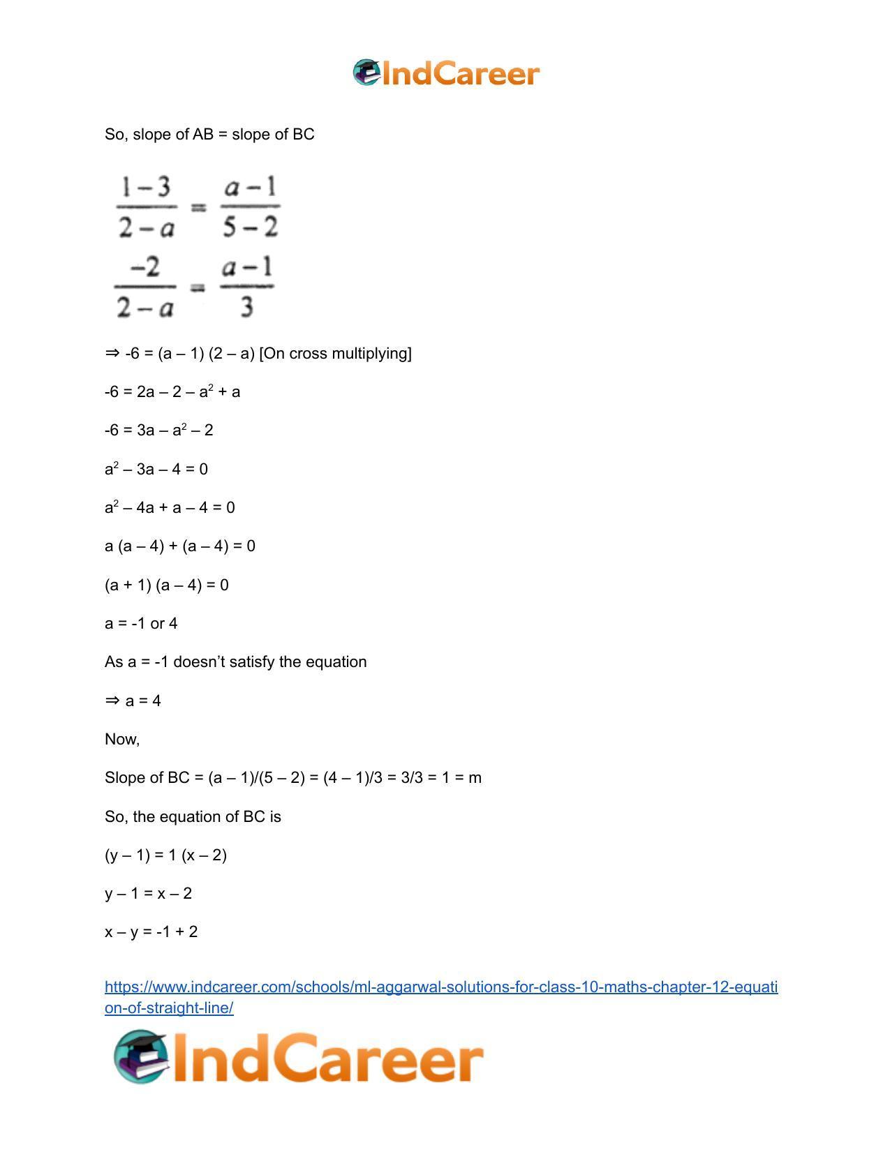 ML Aggarwal Solutions for Class 10 Maths Chapter 12- Equation of Straight Line - Page 29