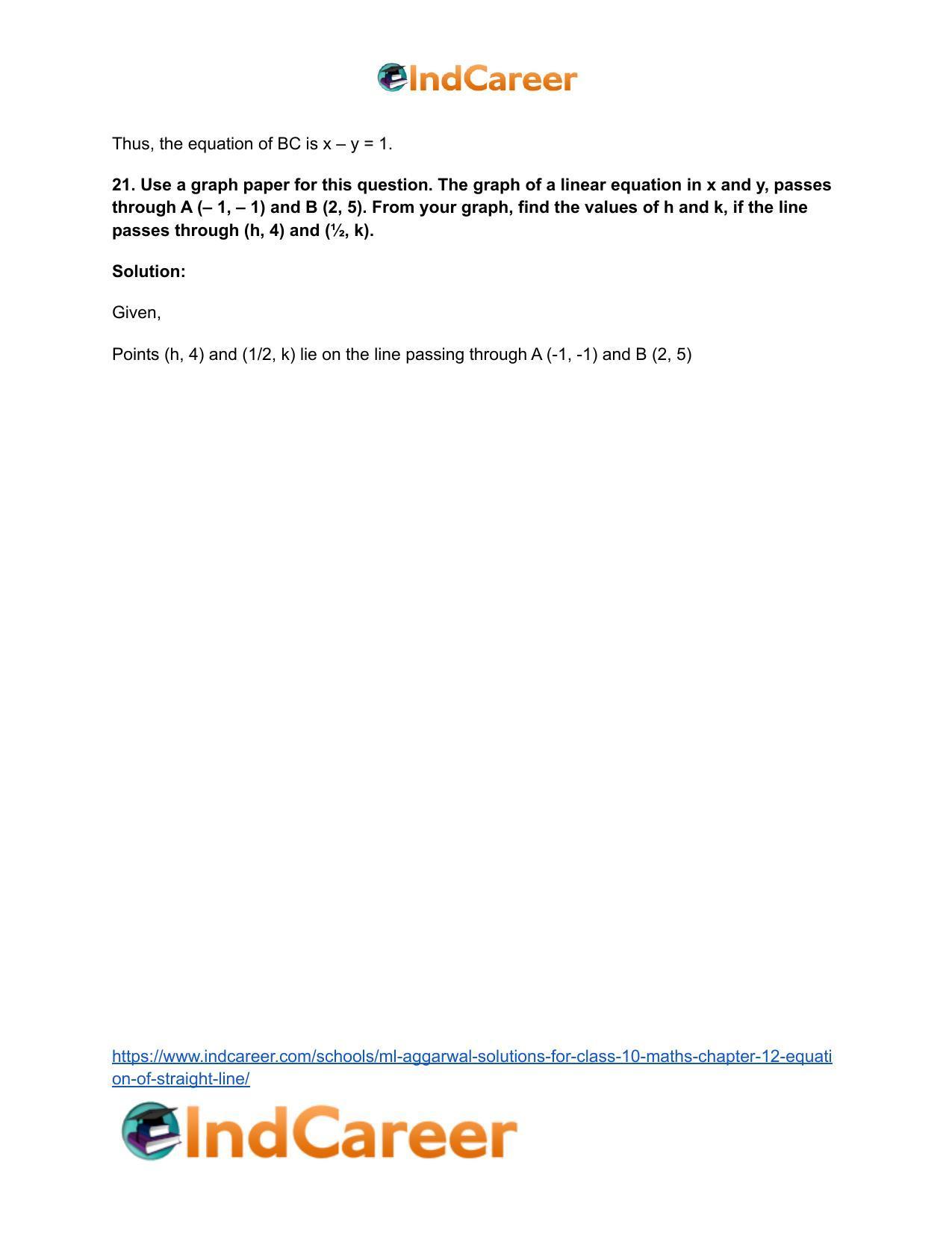 ML Aggarwal Solutions for Class 10 Maths Chapter 12- Equation of Straight Line - Page 30