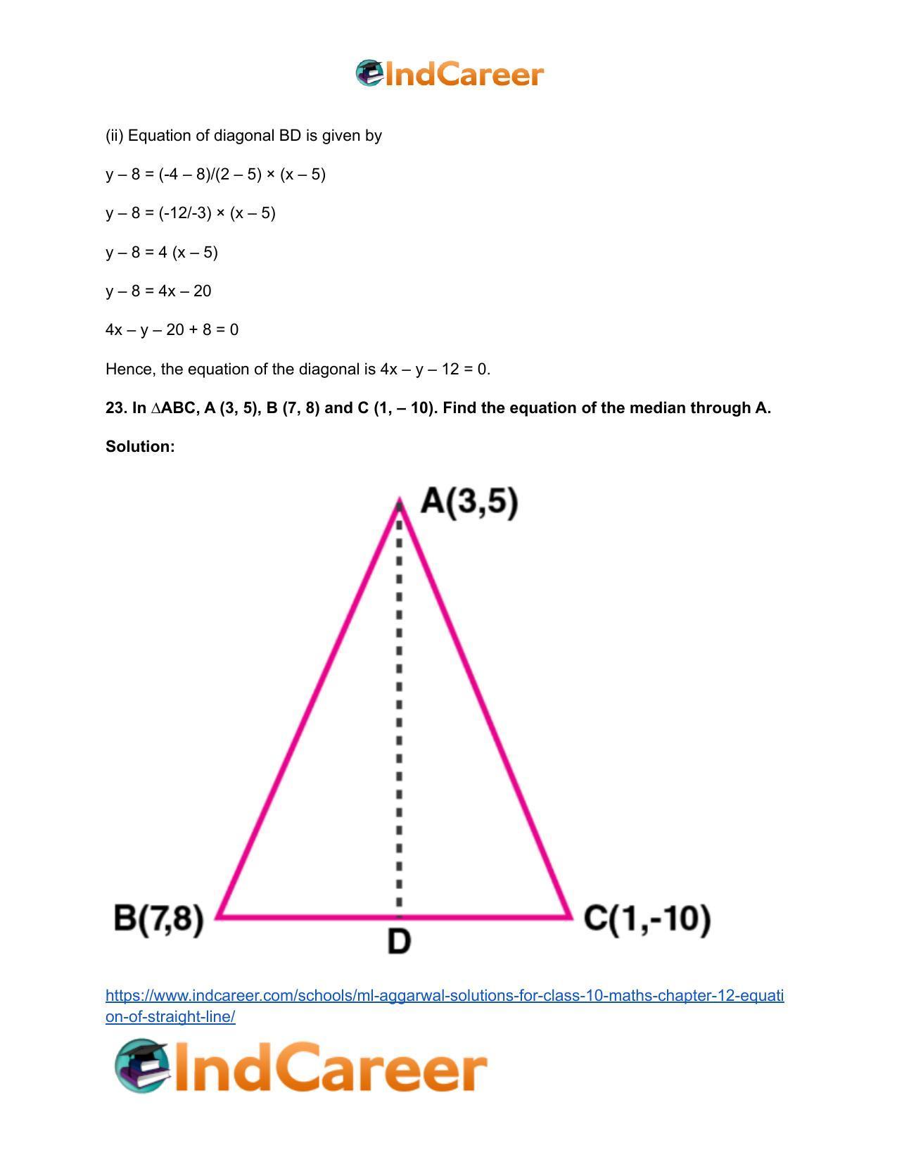 ML Aggarwal Solutions for Class 10 Maths Chapter 12- Equation of Straight Line - Page 33