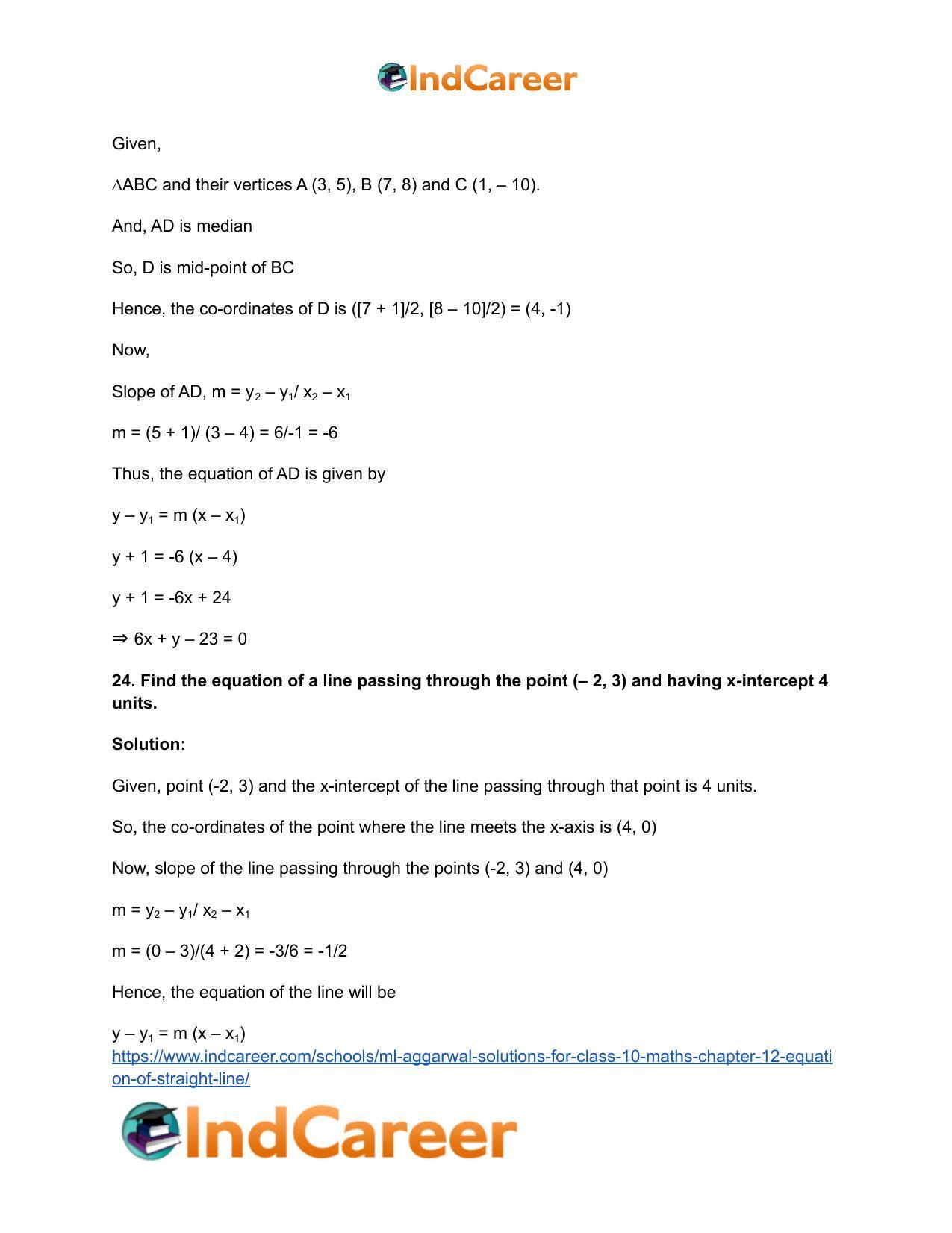 ML Aggarwal Solutions for Class 10 Maths Chapter 12- Equation of Straight Line - Page 34