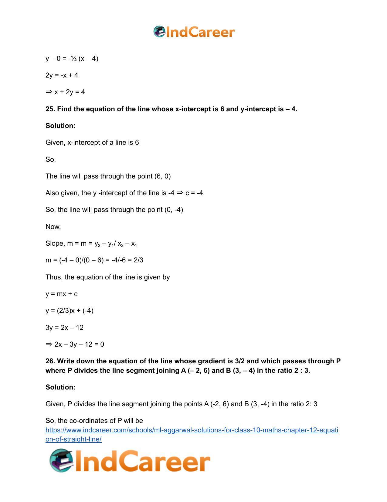 ML Aggarwal Solutions for Class 10 Maths Chapter 12- Equation of Straight Line - Page 35