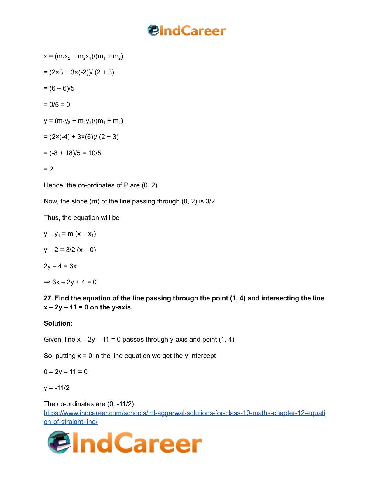 ML Aggarwal Solutions for Class 10 Maths Chapter 12- Equation of Straight Line - Page 36