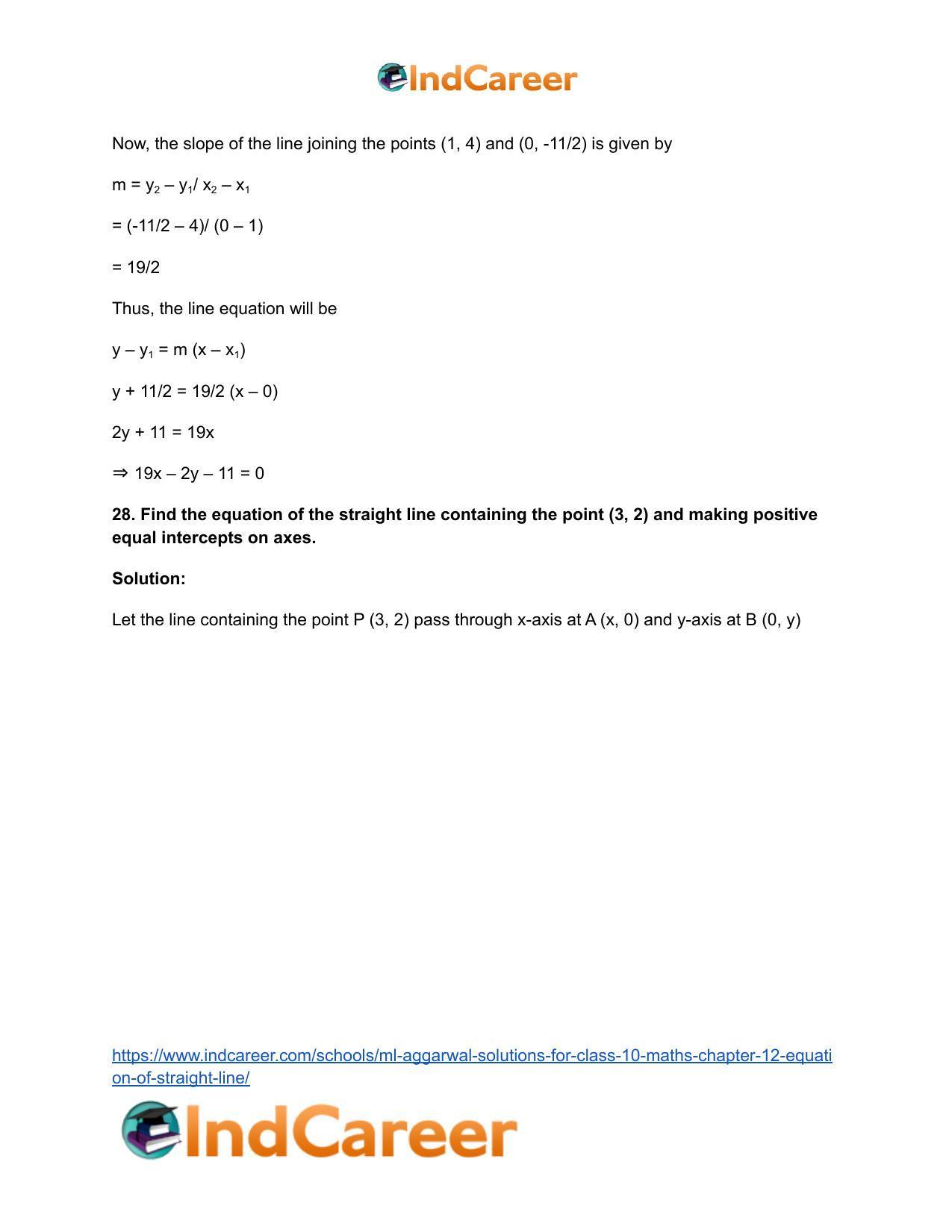 ML Aggarwal Solutions for Class 10 Maths Chapter 12- Equation of Straight Line - Page 37