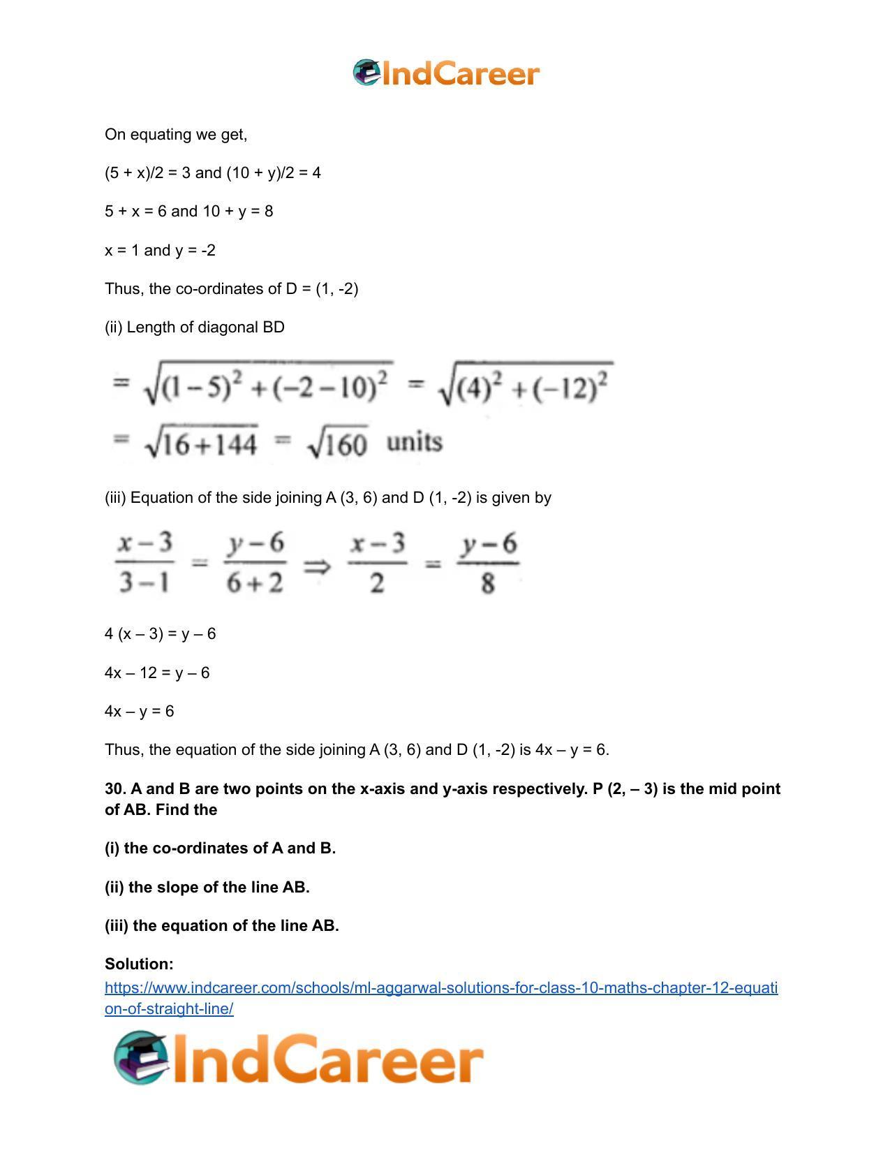 ML Aggarwal Solutions for Class 10 Maths Chapter 12- Equation of Straight Line - Page 40
