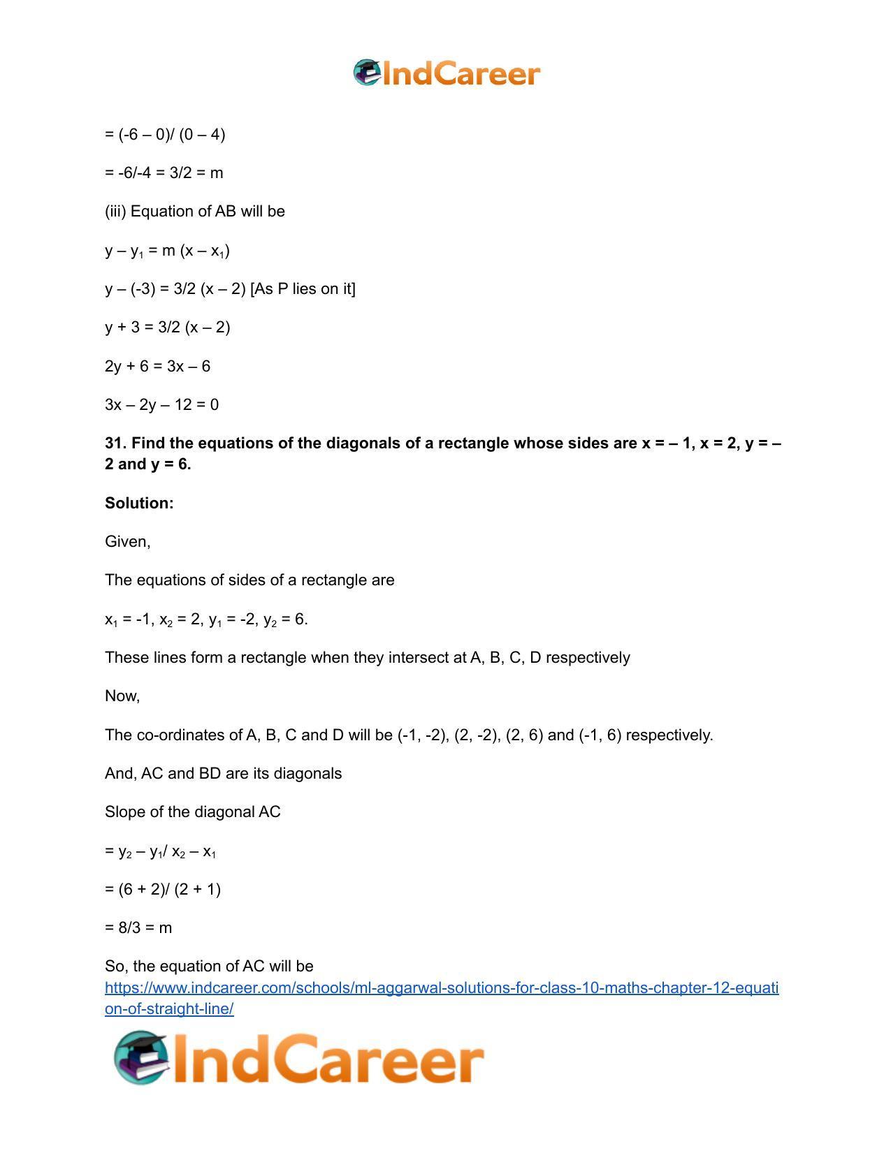 ML Aggarwal Solutions for Class 10 Maths Chapter 12- Equation of Straight Line - Page 42