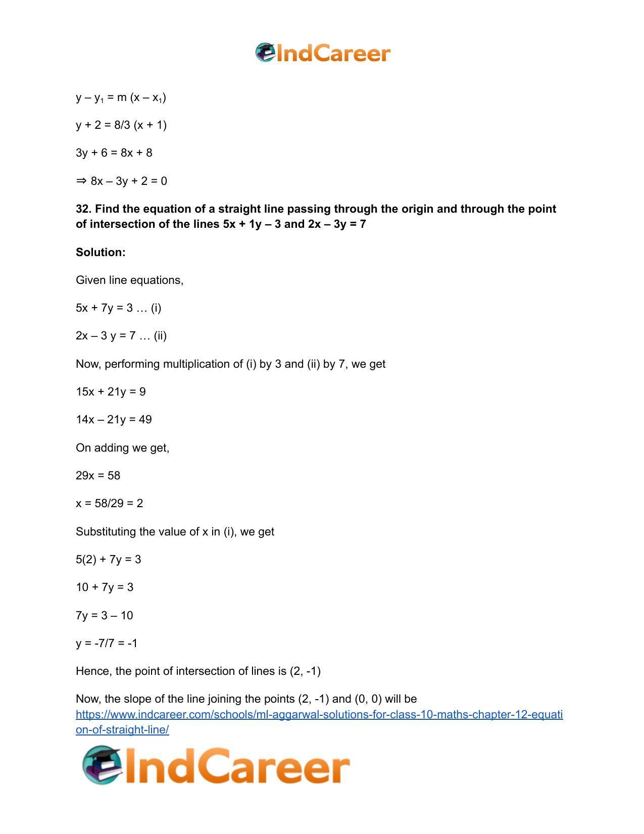 ML Aggarwal Solutions for Class 10 Maths Chapter 12- Equation of Straight Line - Page 43