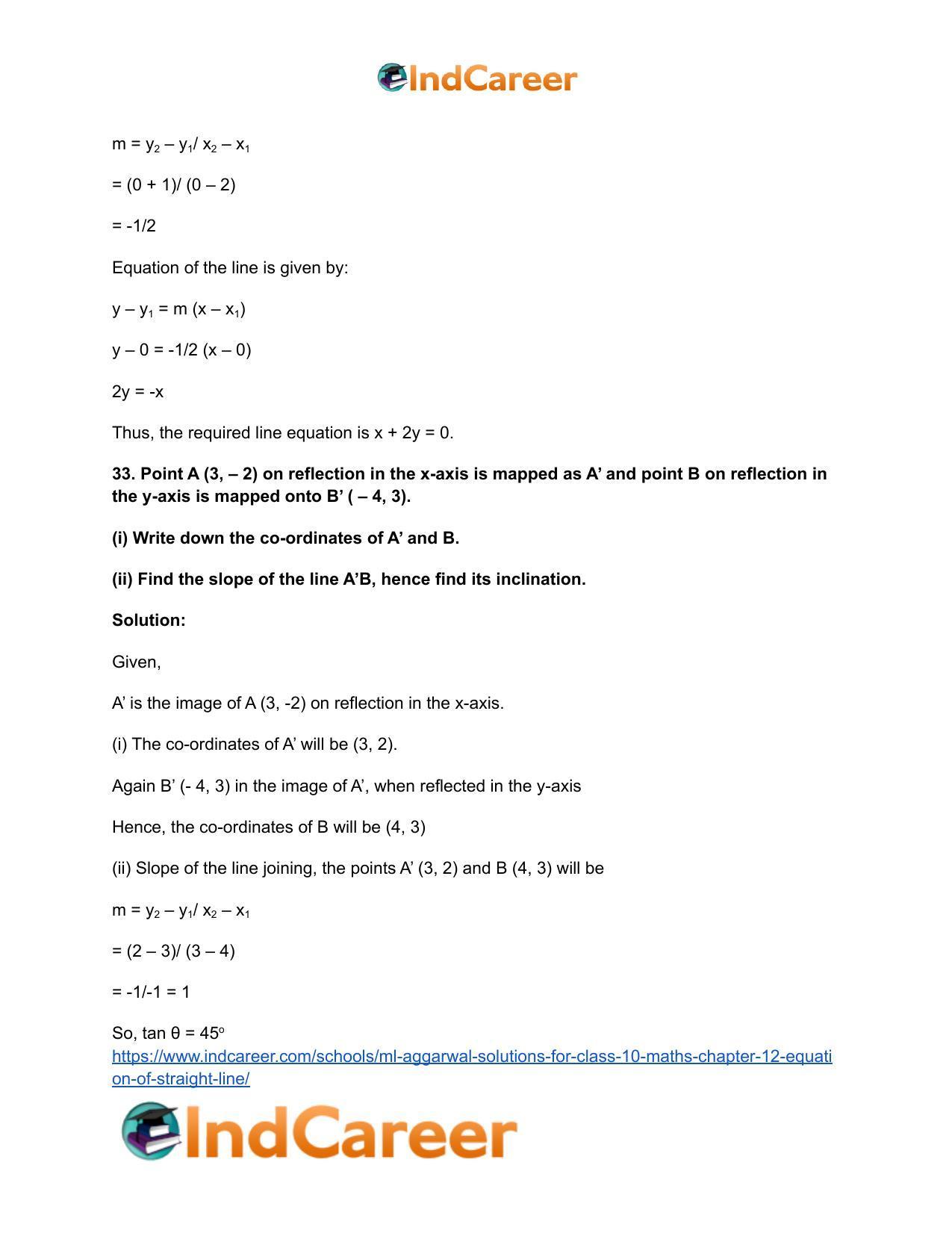 ML Aggarwal Solutions for Class 10 Maths Chapter 12- Equation of Straight Line - Page 44