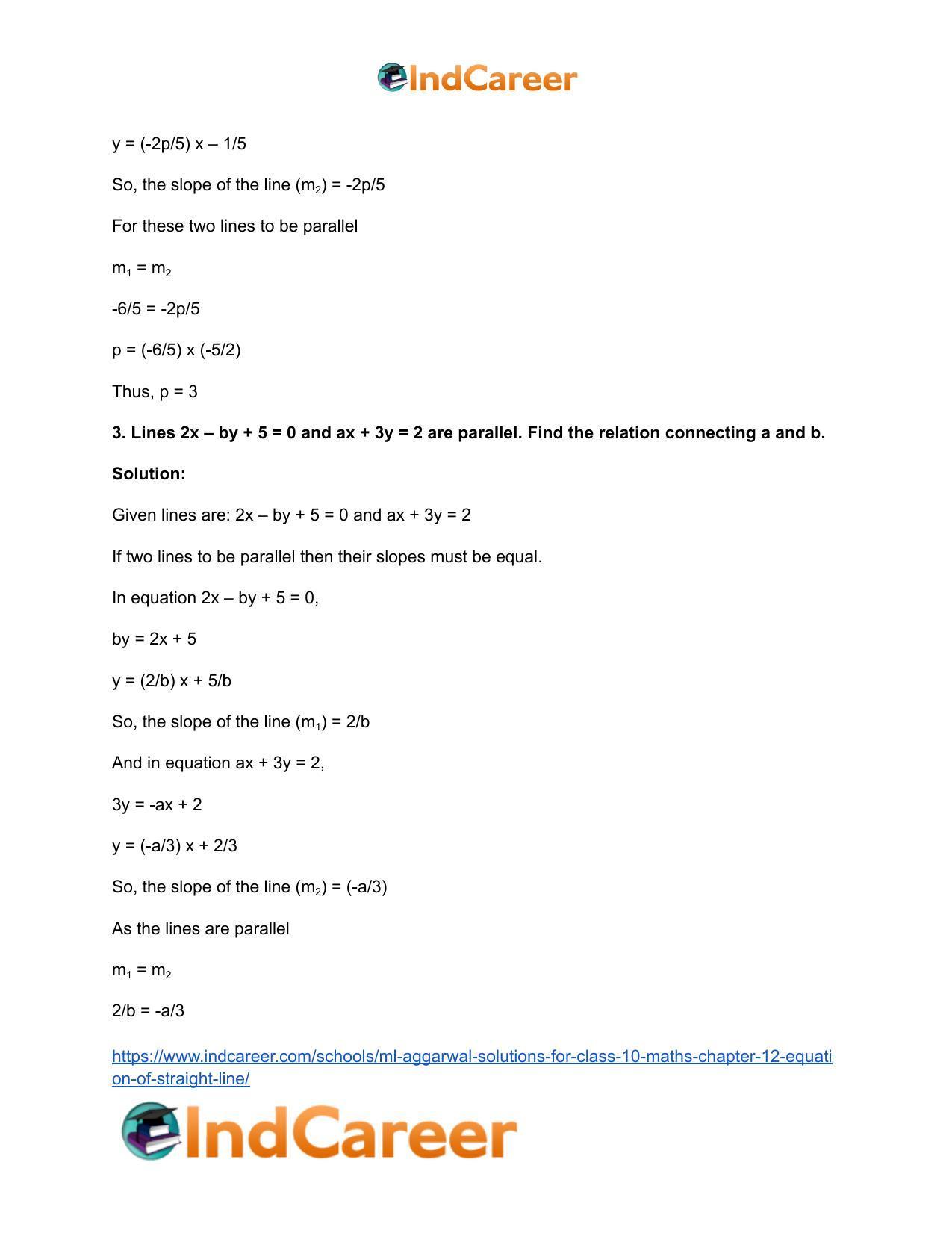 ML Aggarwal Solutions for Class 10 Maths Chapter 12- Equation of Straight Line - Page 46
