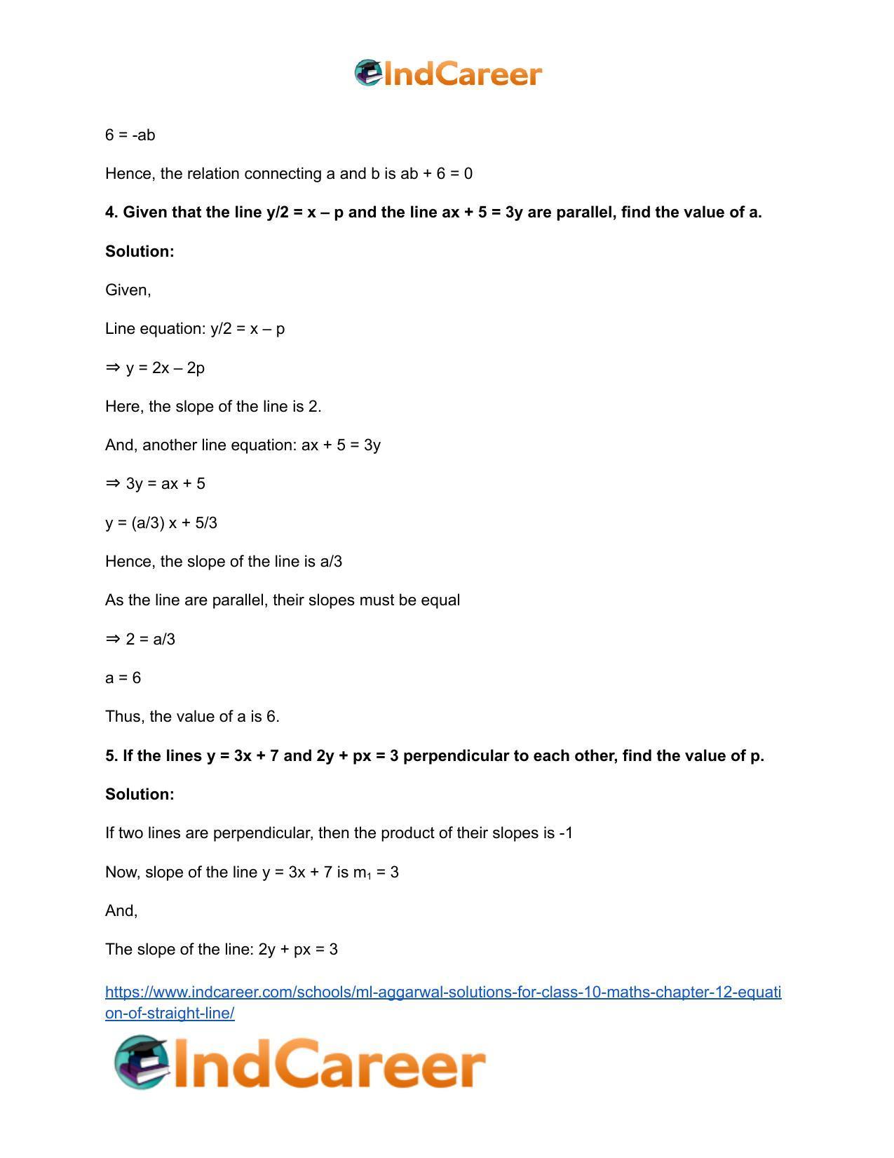 ML Aggarwal Solutions for Class 10 Maths Chapter 12- Equation of Straight Line - Page 47