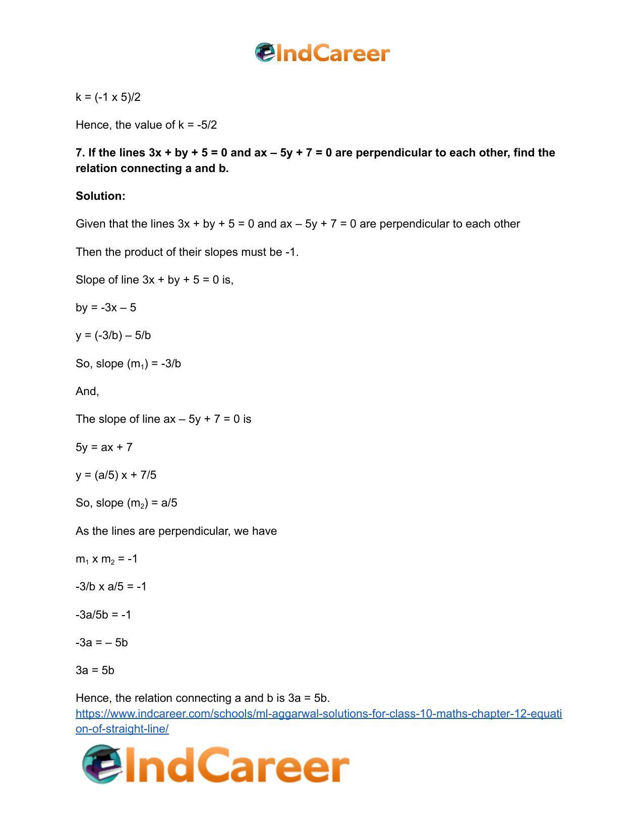 ML Aggarwal Solutions for Class 10 Maths Chapter 12- Equation of Straight Line - Page 49