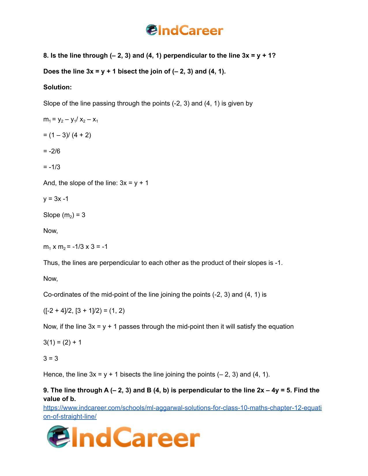 ML Aggarwal Solutions for Class 10 Maths Chapter 12- Equation of Straight Line - Page 50